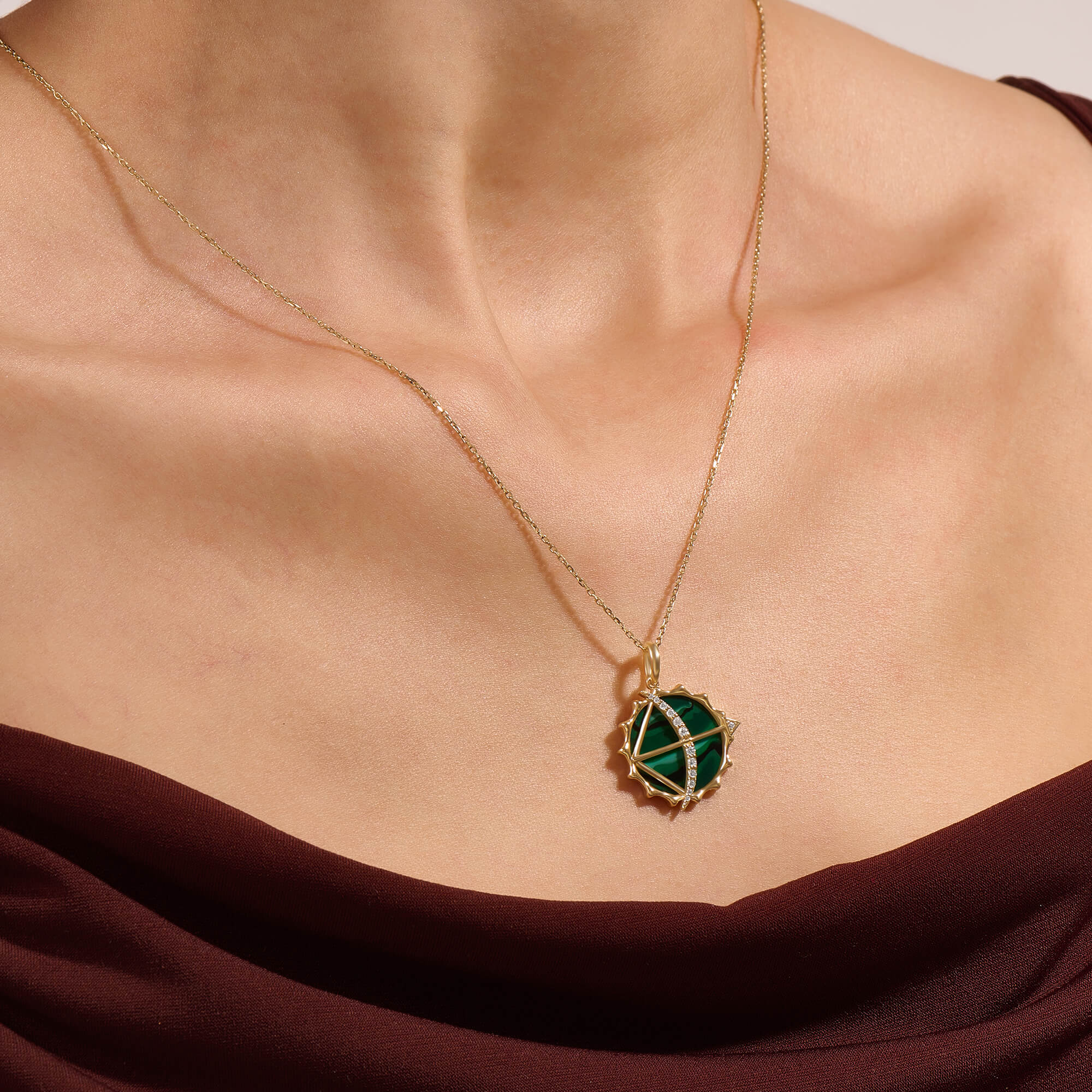14K Solid Gold Green Bow & Arrow Necklace