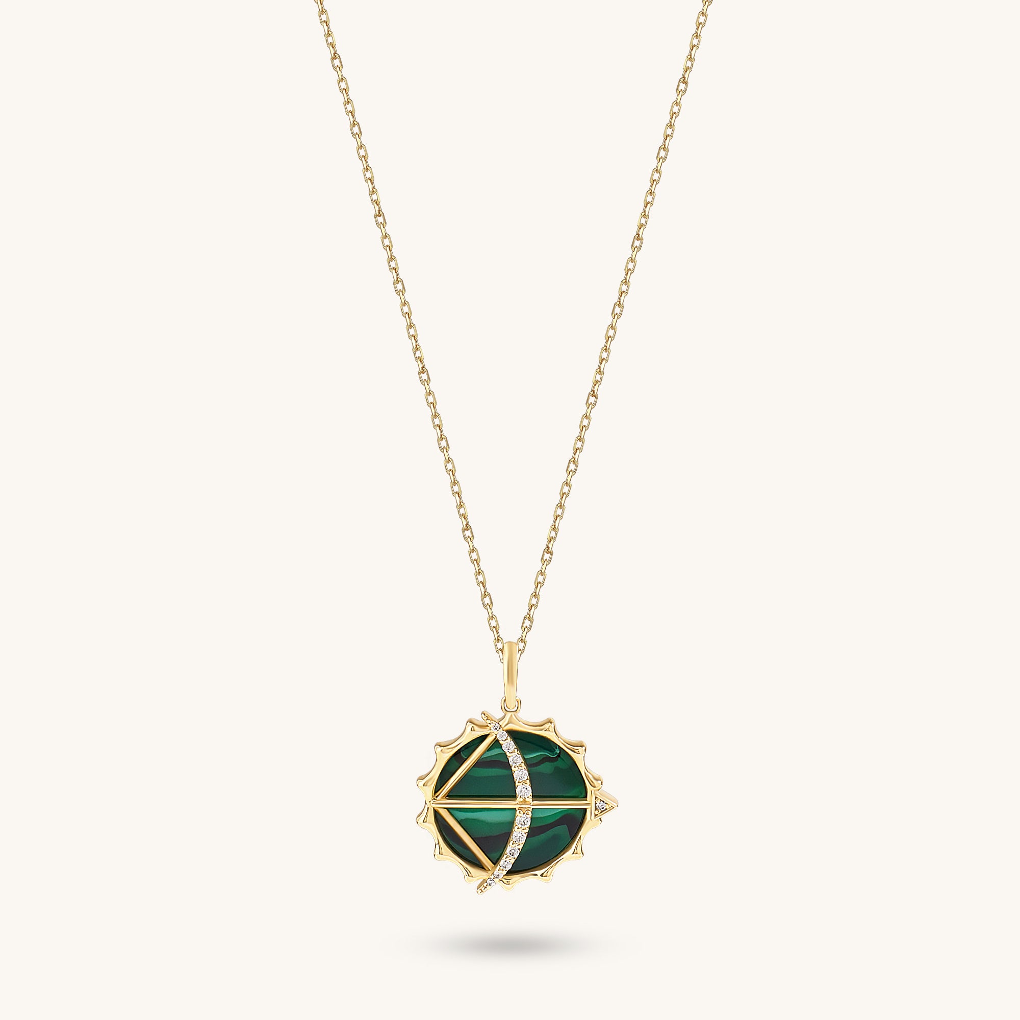 14K Real Gold Bow & Arrow Coin Necklace - Green Enamel