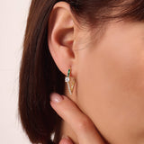 14K Solid Gold CZ Solitaire Green Rhombus Earrings