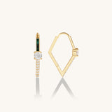 14K Real Gold Rhombus Green Enamel Huggie Earrings