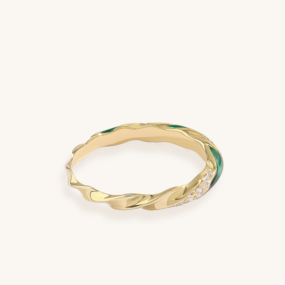 14K Real Gold Green Twisted Half Eternity Stacking Ring