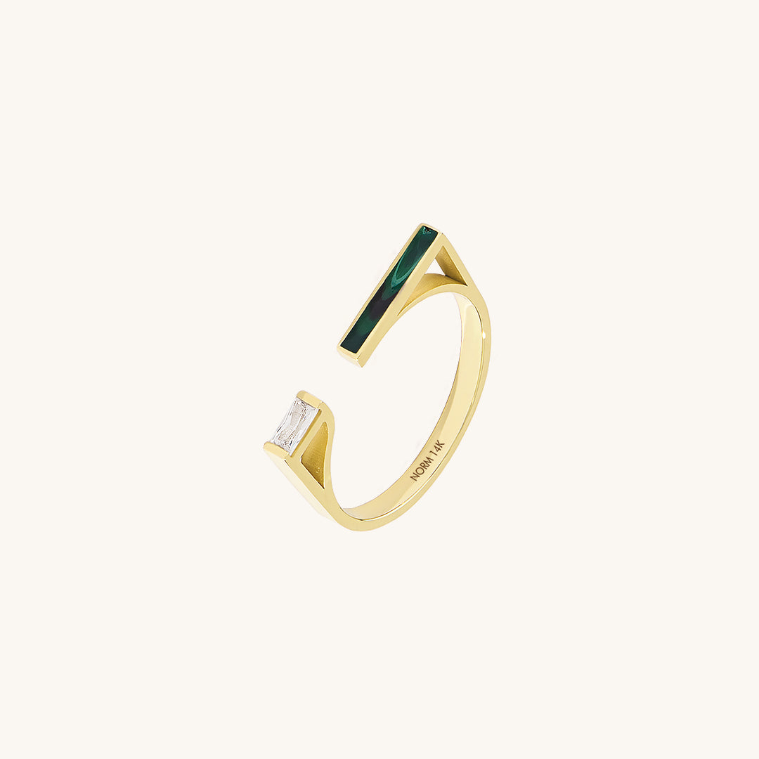 14K Real Gold Green Enamel Bar Ring