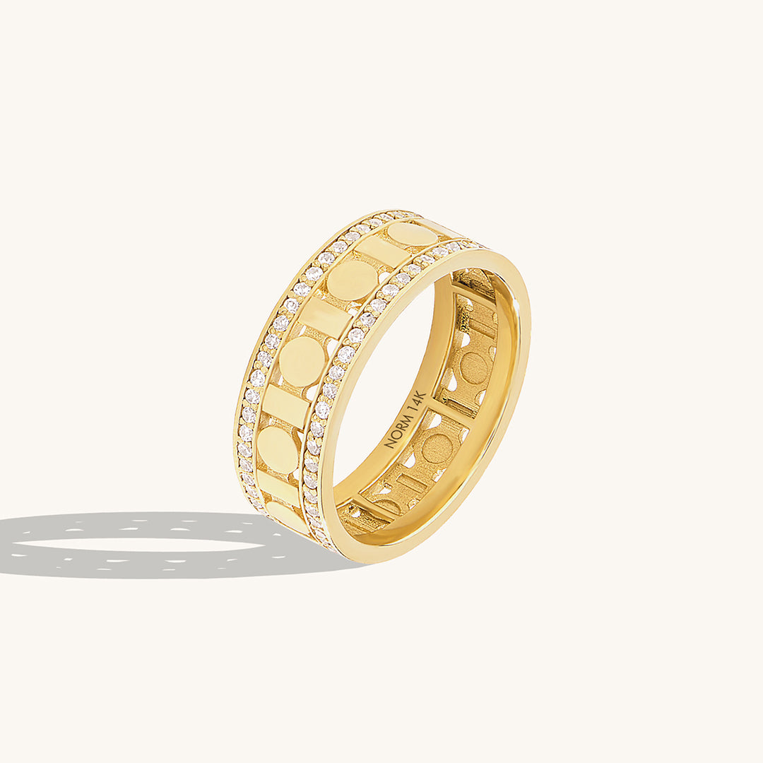 14K Real Gold Art Deco Geometric Wedding Band for Women
