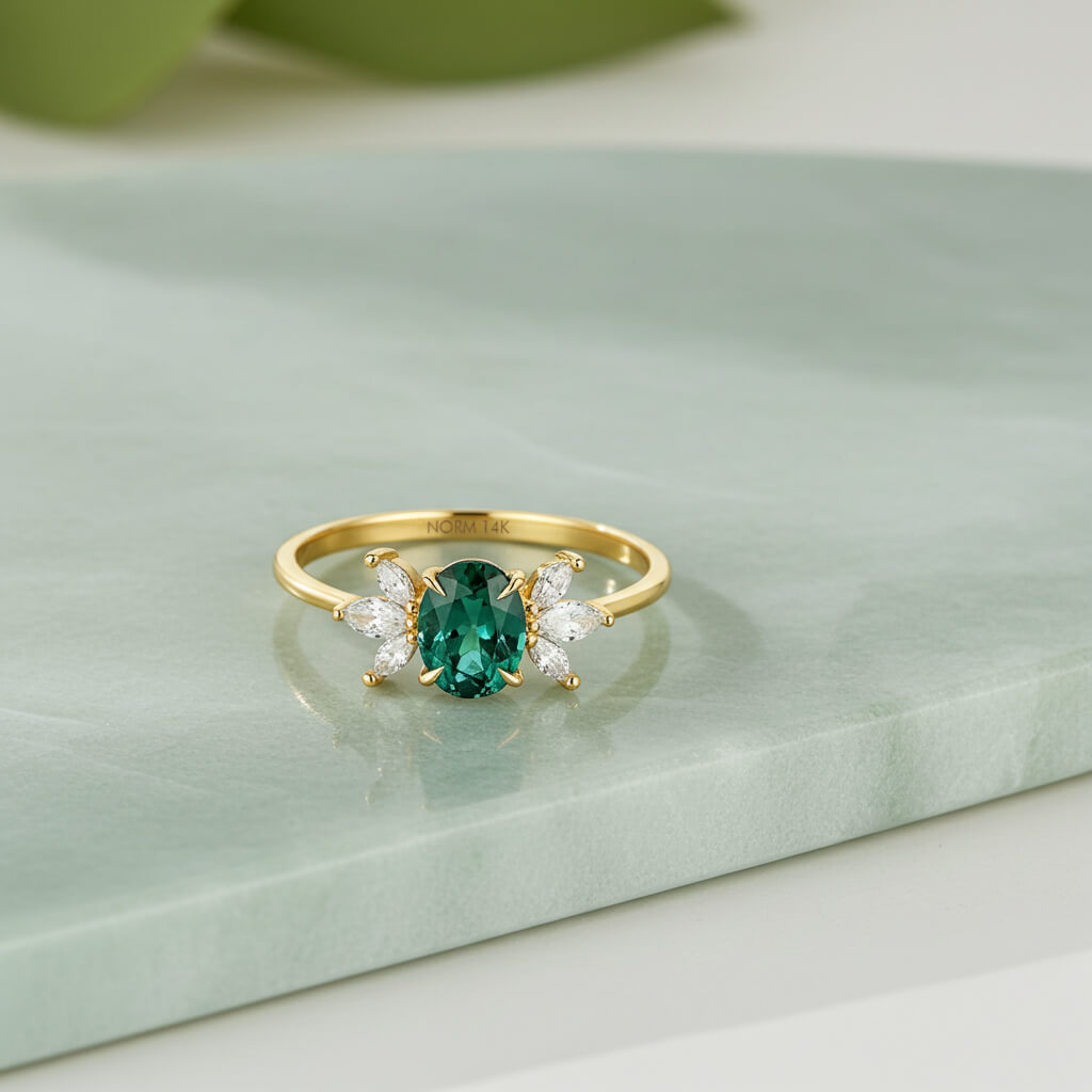 Flower Ring with Alexandrite Stone in Yellow Solid Gold