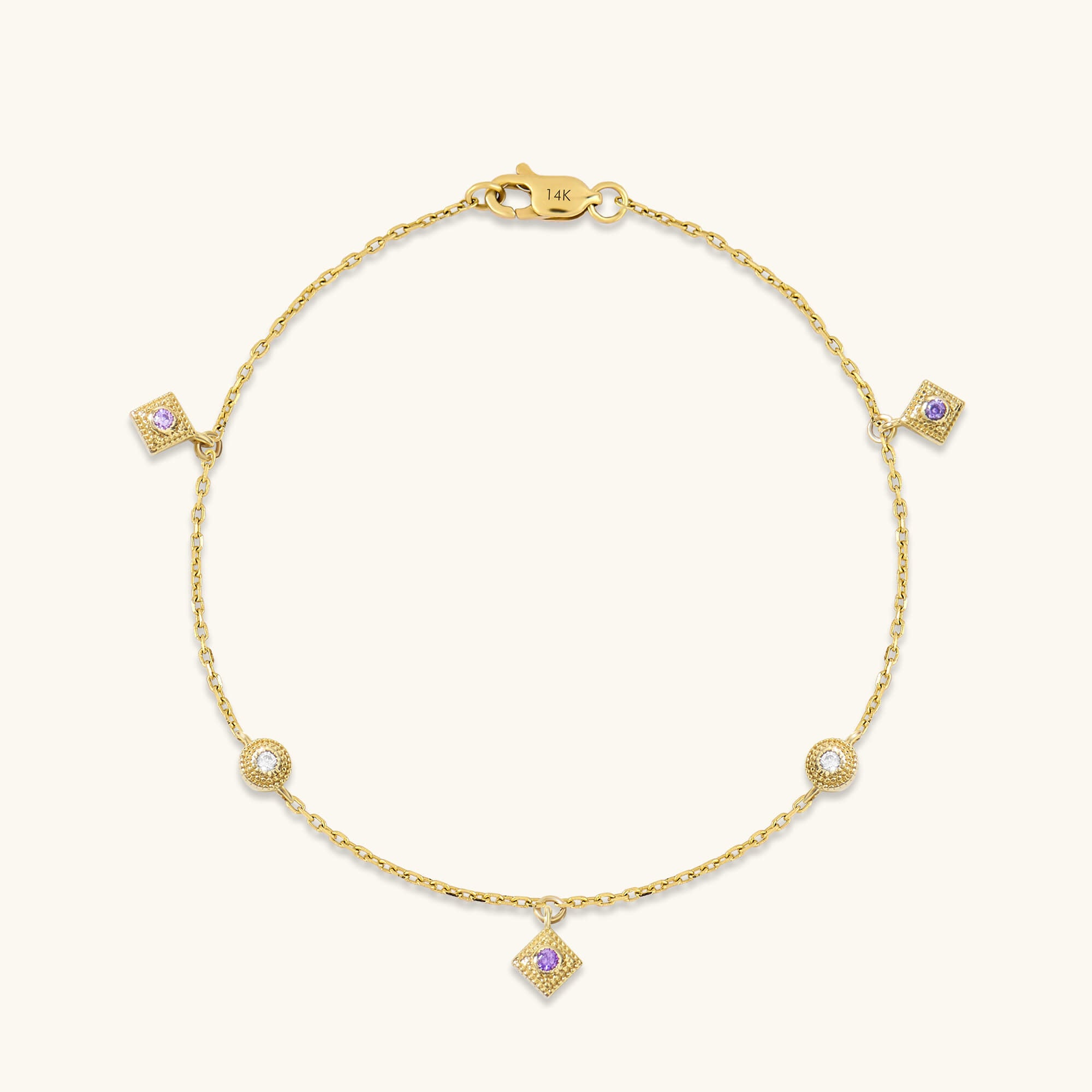 Amethyst Talisman Bracelet in 14K Solid Gold