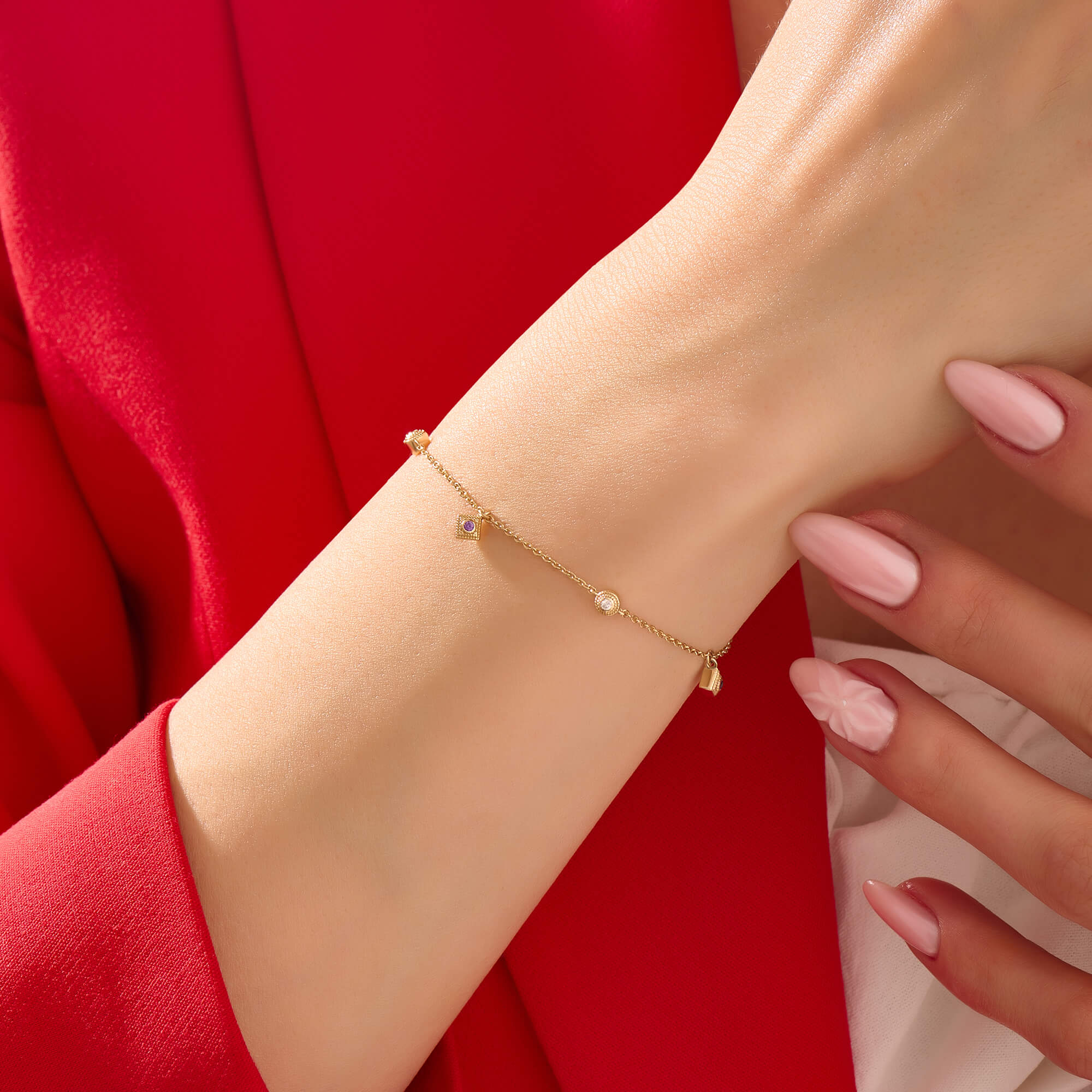 Women's Amethyst Talisman Bracelet in 14K Solid Yellow Gold