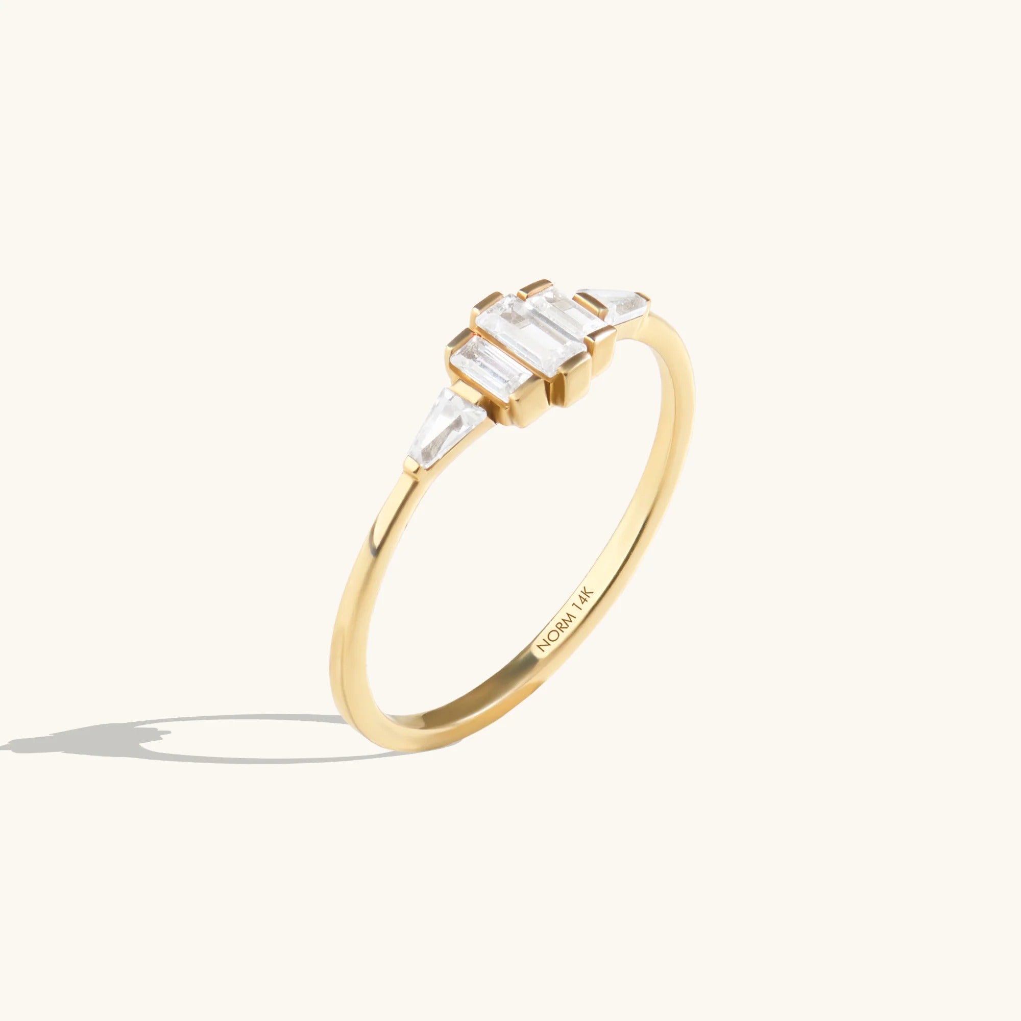 Art-Deco Baguette Moissanite Promise Ring in Solid Gold