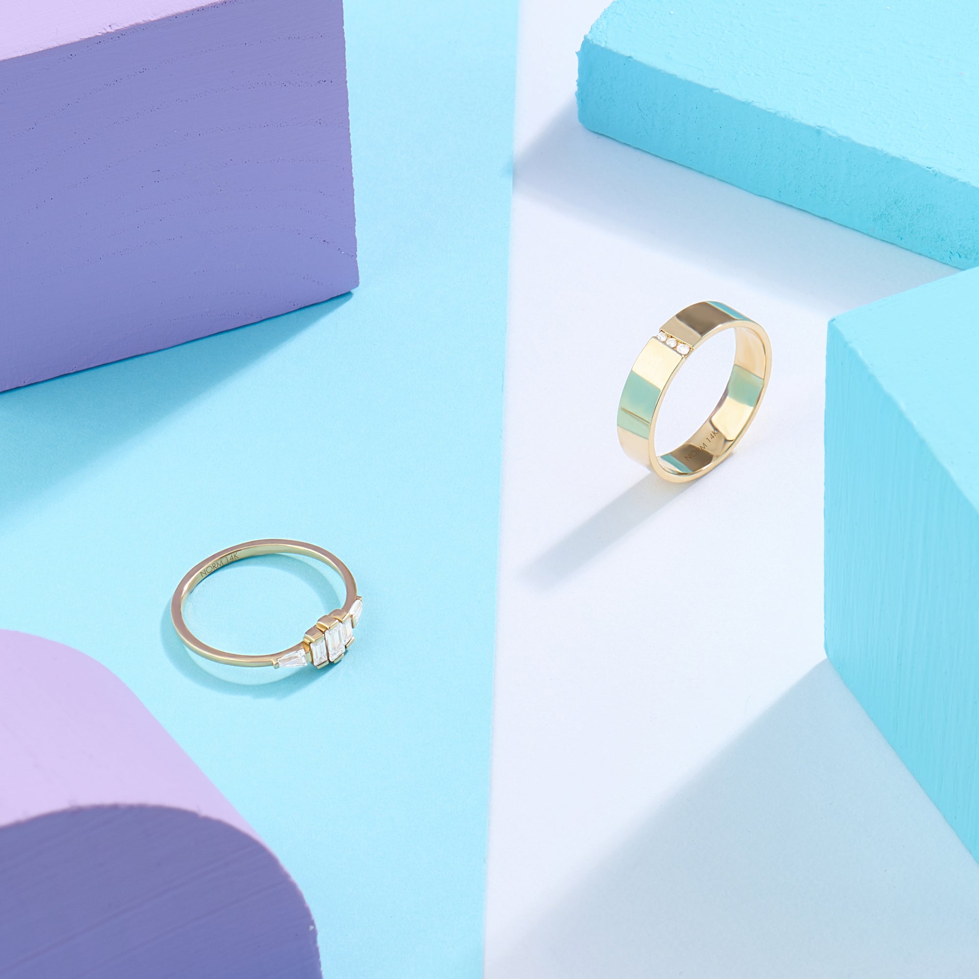 14k Real Yellow Gold Art-Deco Inspired Baguette Promise Ring for Women