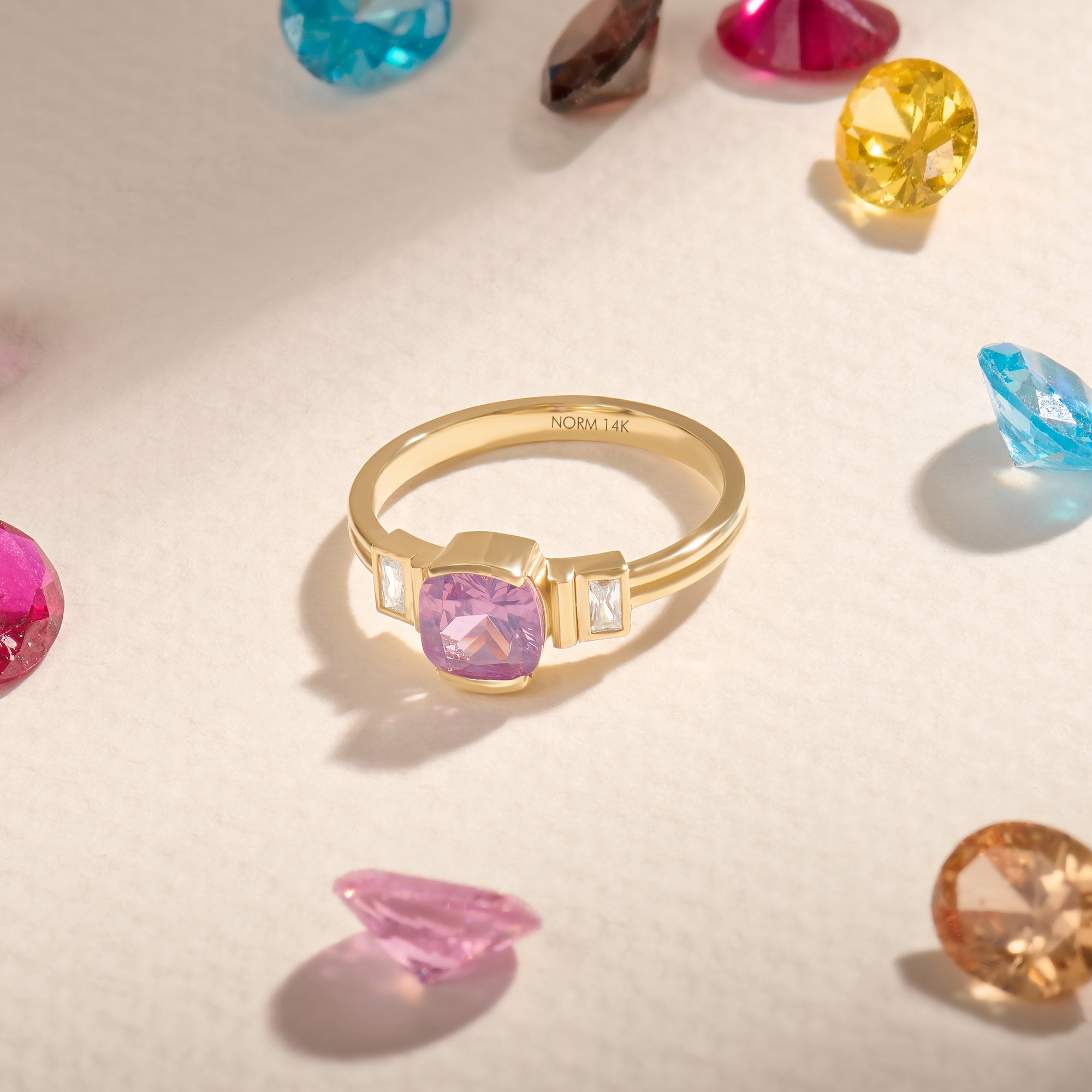 14K Real Gold Art Deco Chalcedony Engagement Ring