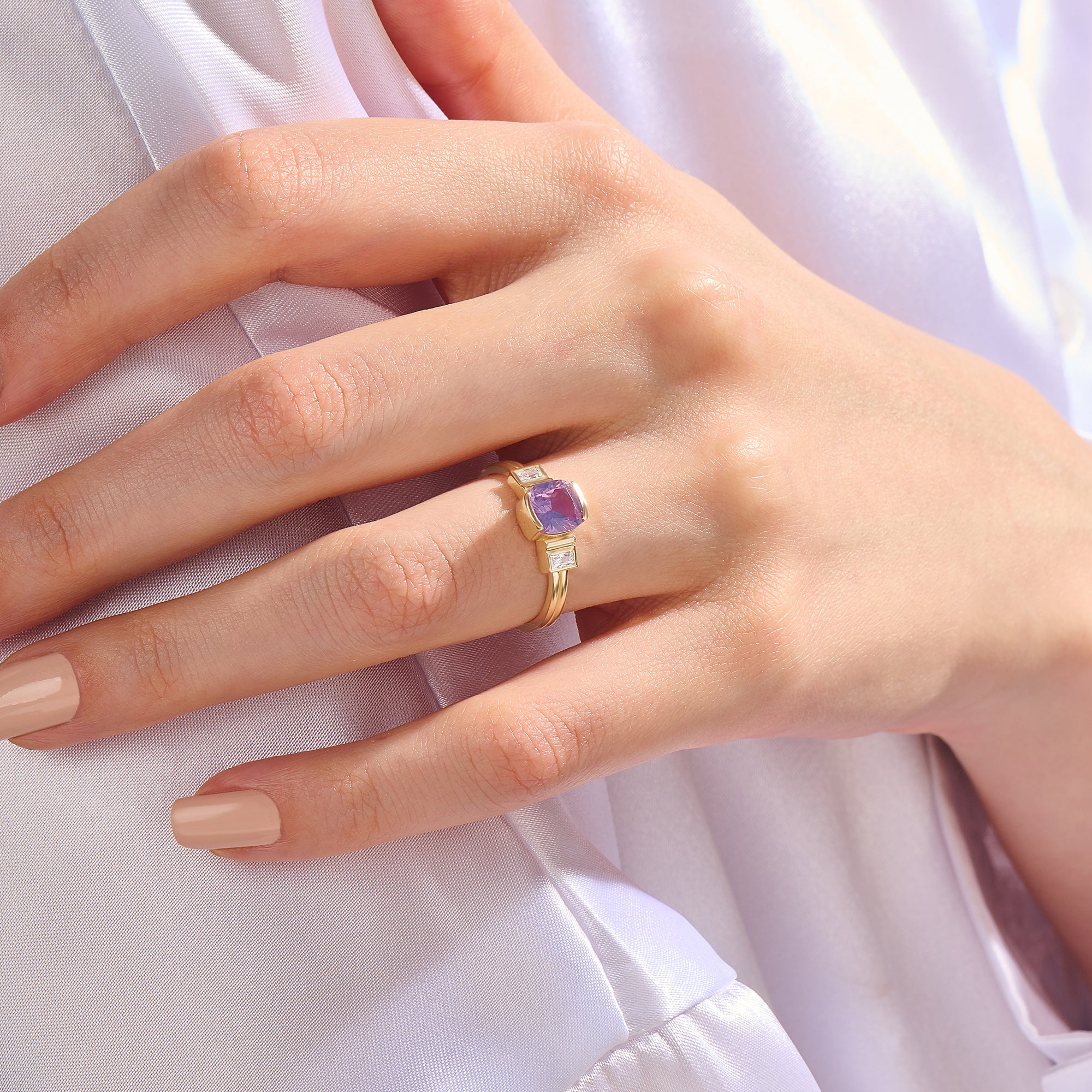 Art Deco 14K Gold Pink Solitaire Ring, Cushion Cut Engagement Ring