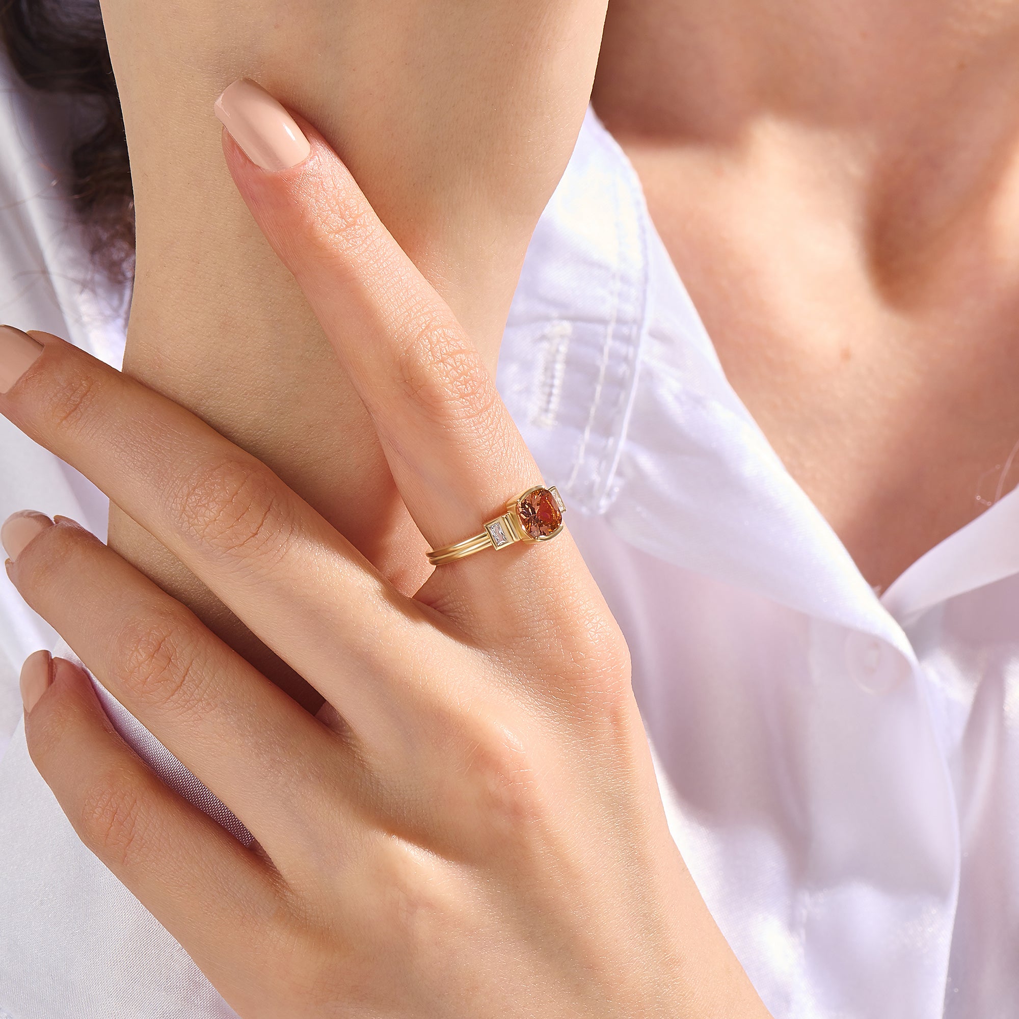 Solid 14K Gold Lab-Grown Padparadscha Ring
