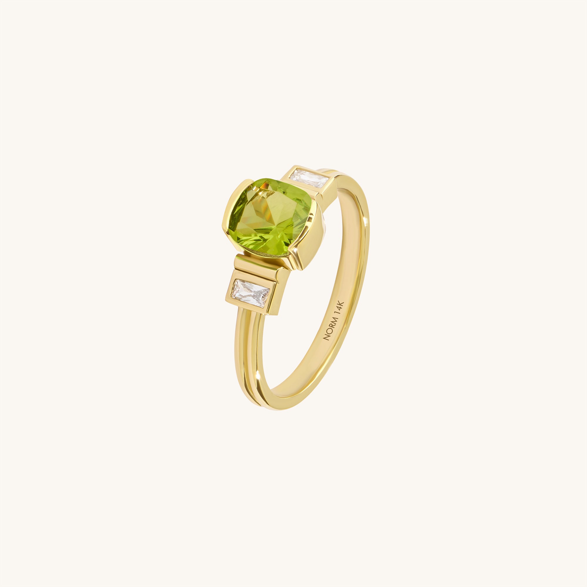 Art Deco 14K Real Gold Lab-Grown Peridot Ring