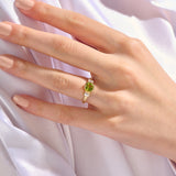 Real 14K Gold Cushion-Cut Peridot Art Deco Engagement Ring