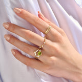 Solid 14K Gold Cushion-Cut Peridot Art Deco Engagement Ring