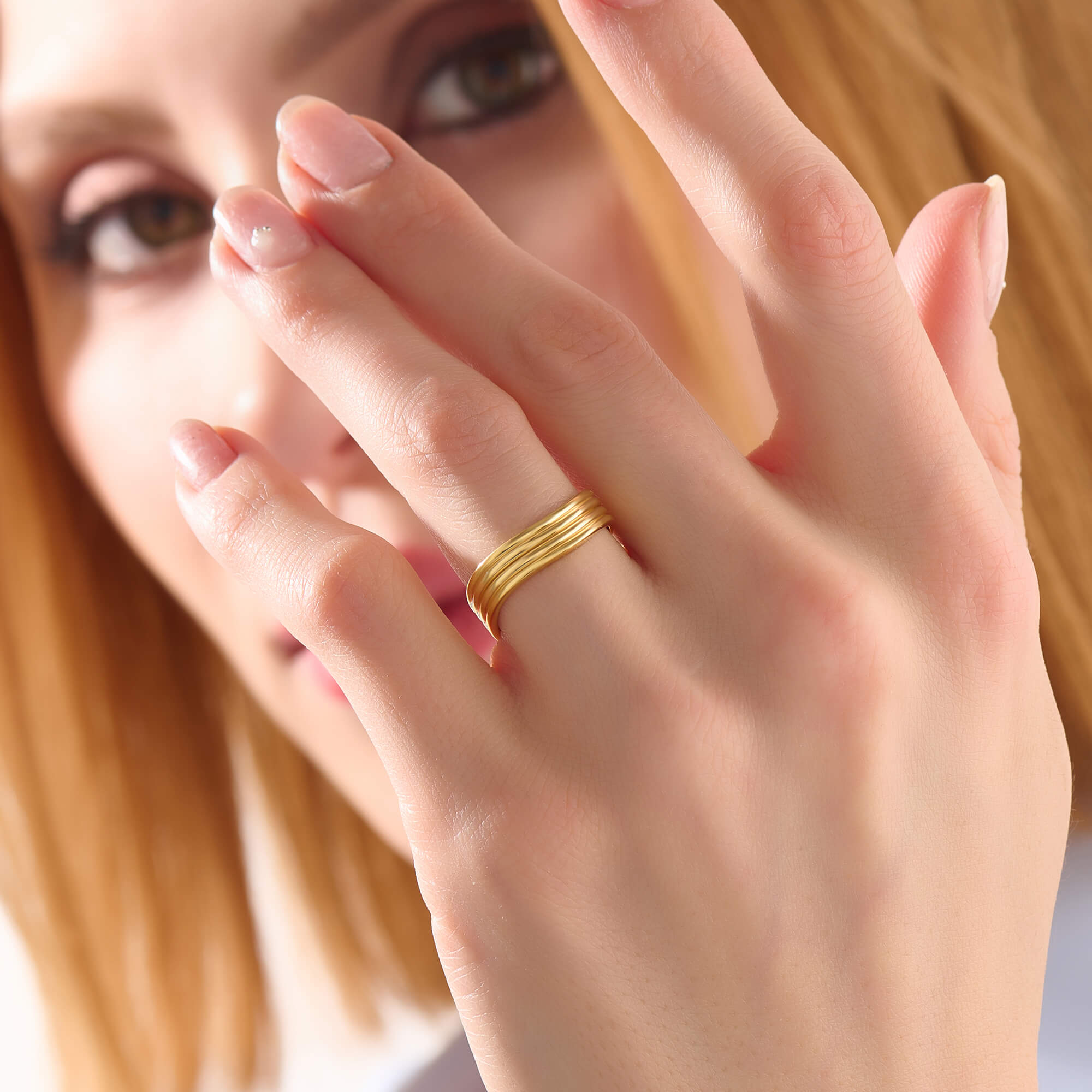 Women's Axis Wave Band Ring in Gold Vermeil on 925 Solid Silver