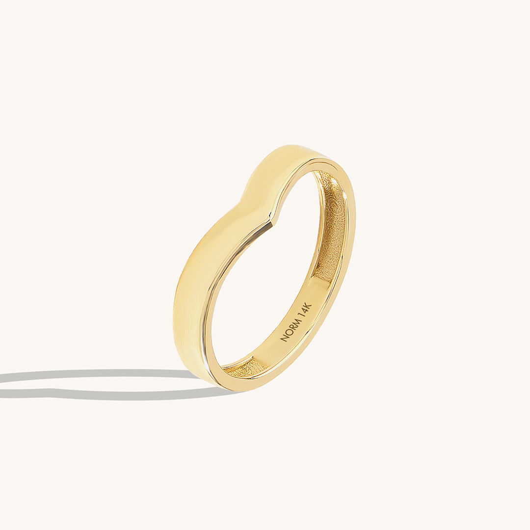 14K Real Yellow Gold Thick Wishbone Curve Ring