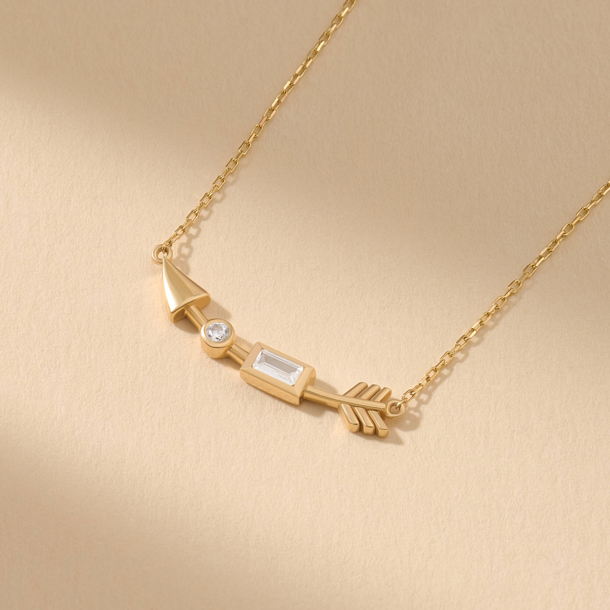 Baguette Stone Arrow Necklace in Solid Gold