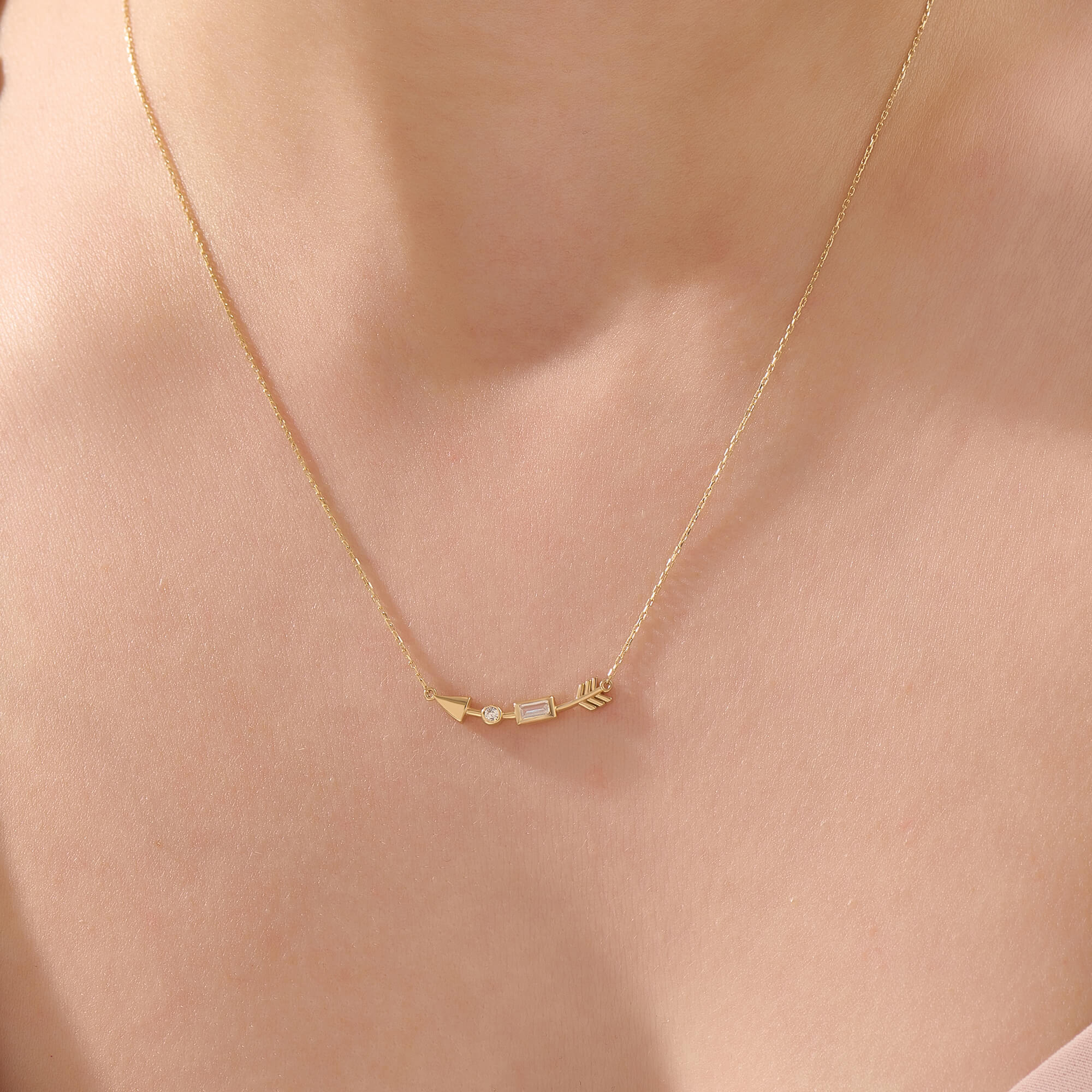 Women's Arrow Design Yellow Gold Baguette Necklace