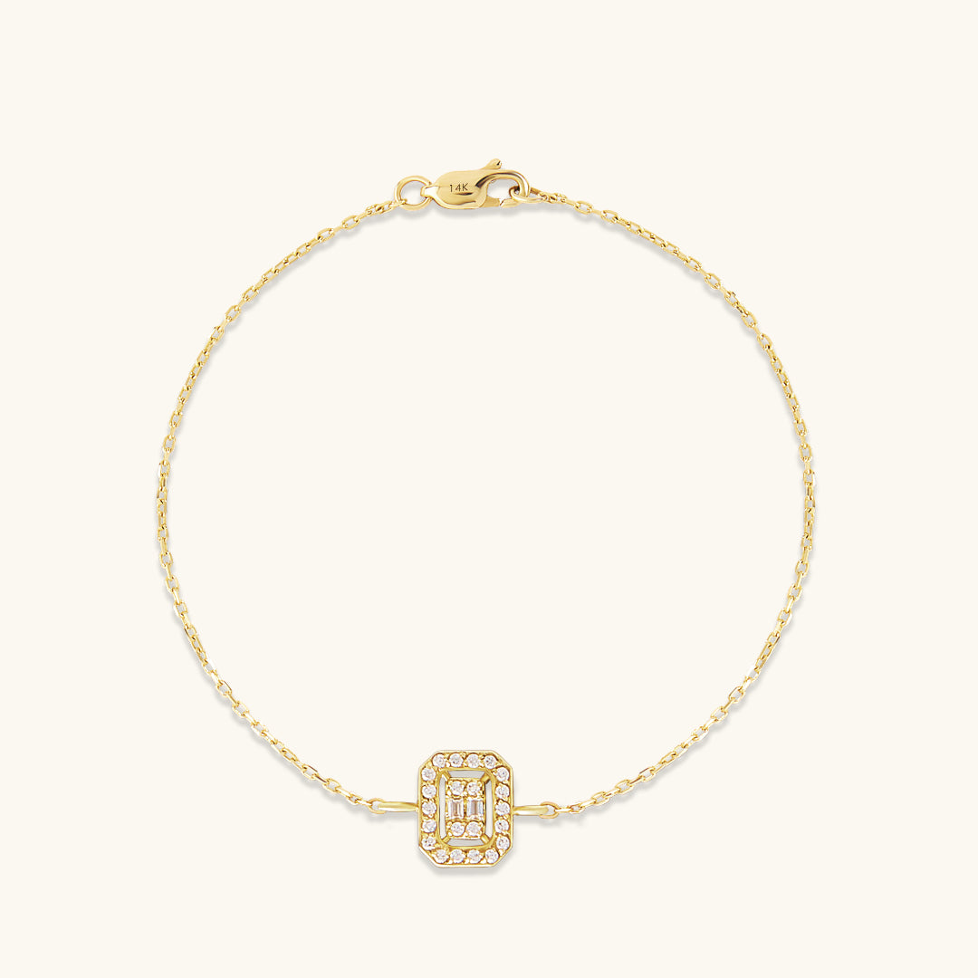 14K Real Gold Baguette Charm Bracelet