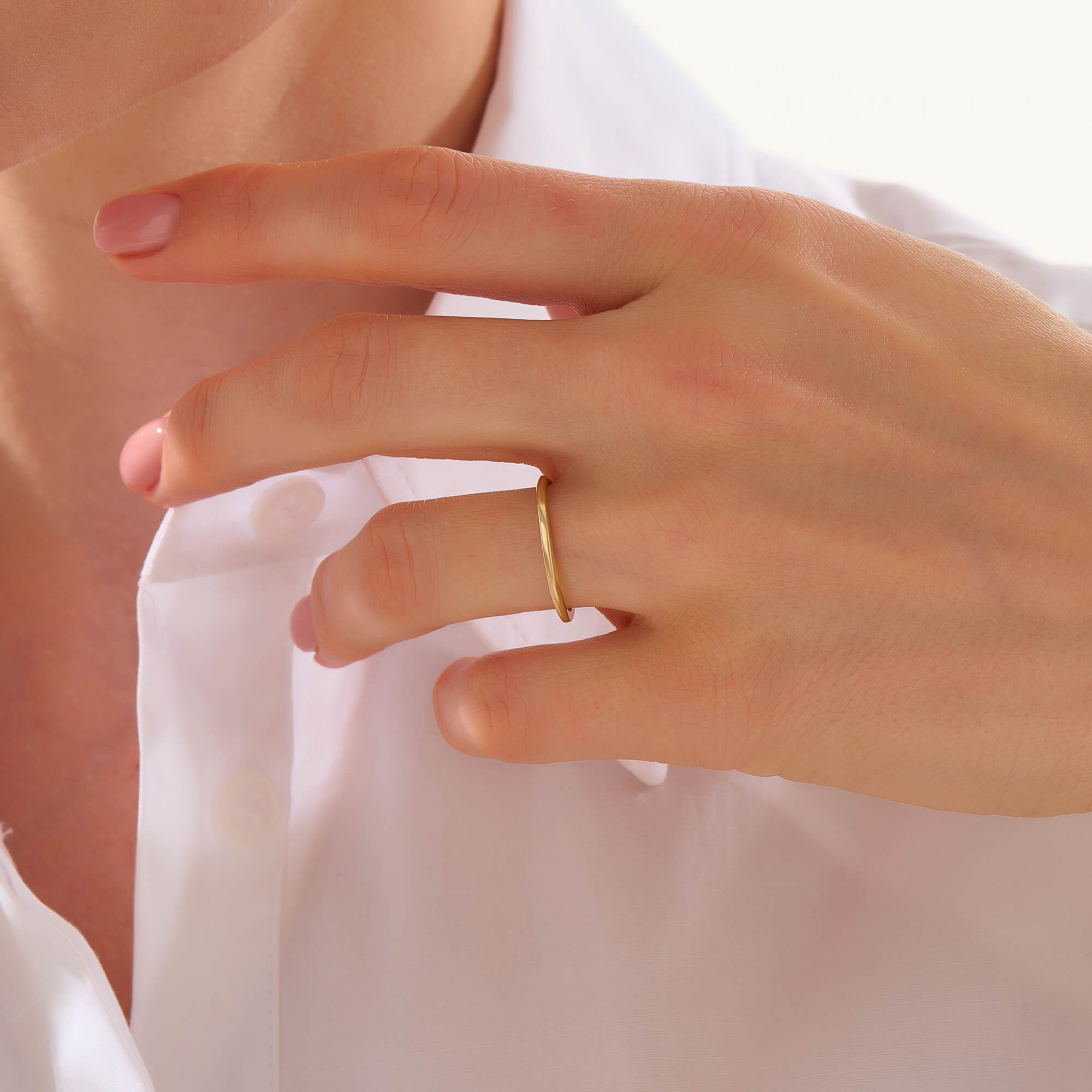 Women's Real Yellow Gold Basic Thin Stacking Ring