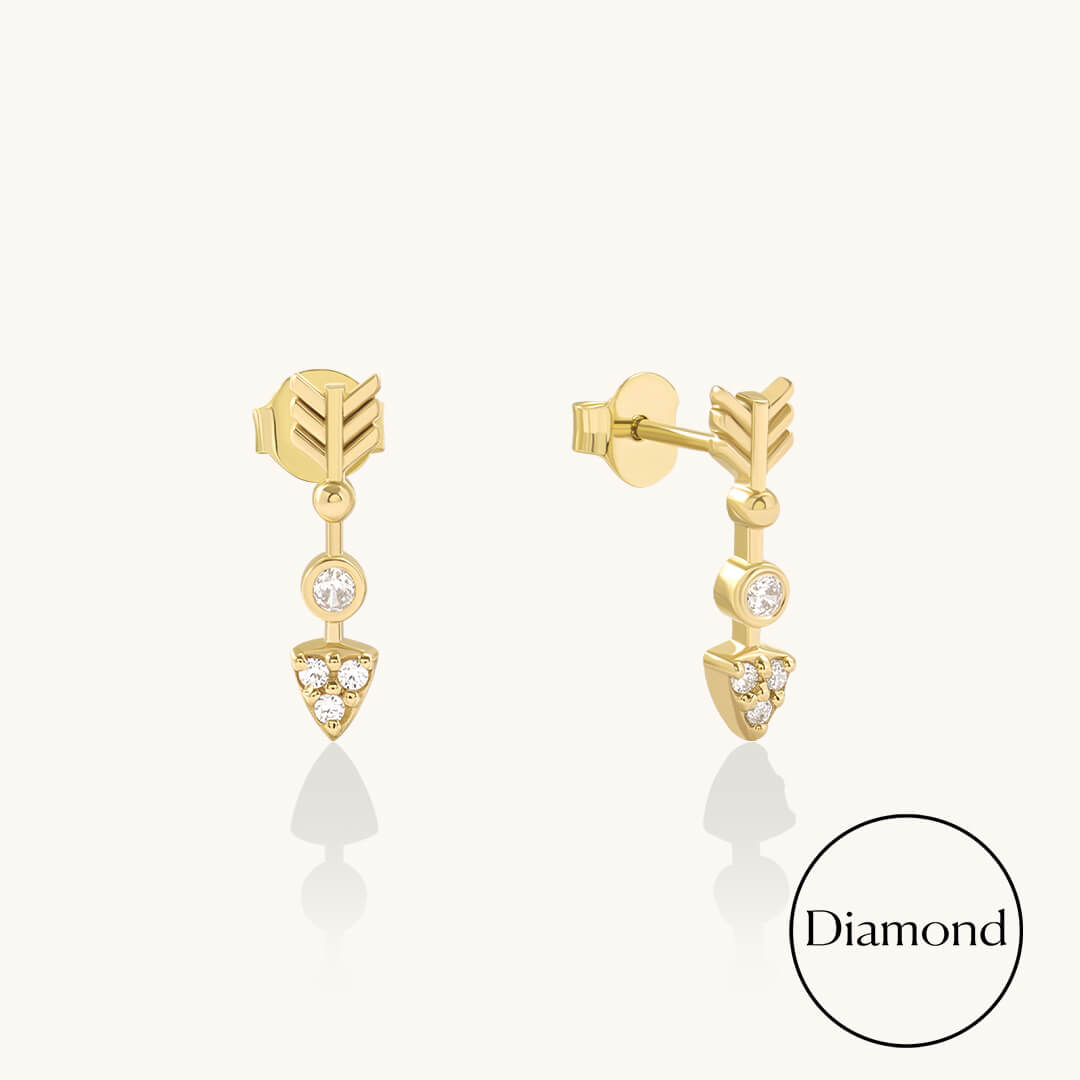 Lab-Grown Diamond Bezel Arrow Earrings in Solid Yellow Gold