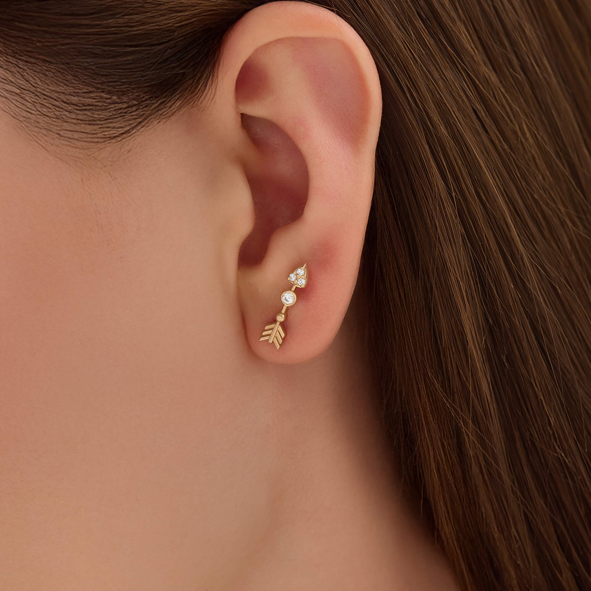 Women's Bezel Arrow Earrings in Solid Yellow Gold