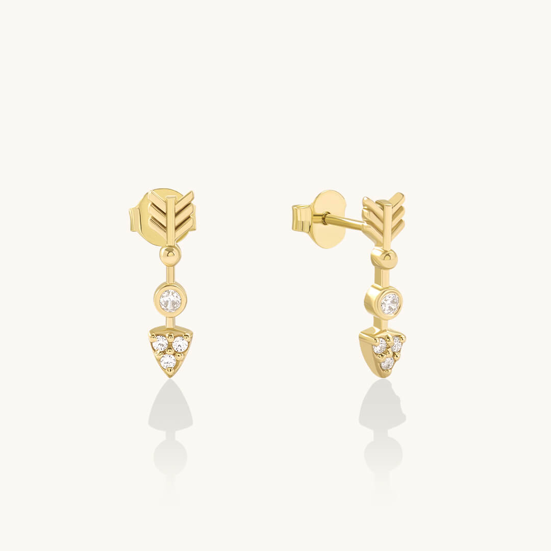 Bezel Arrow Earrings in Solid Yellow Gold