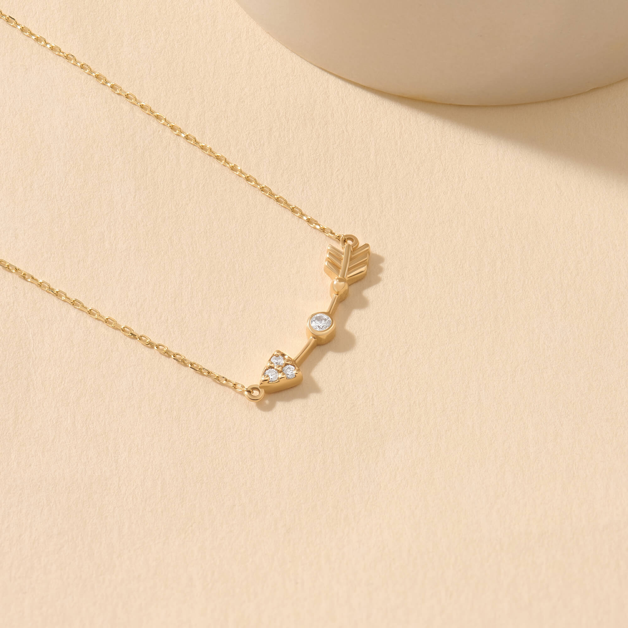 Solid Gold Bezel Stone Arrow Necklace