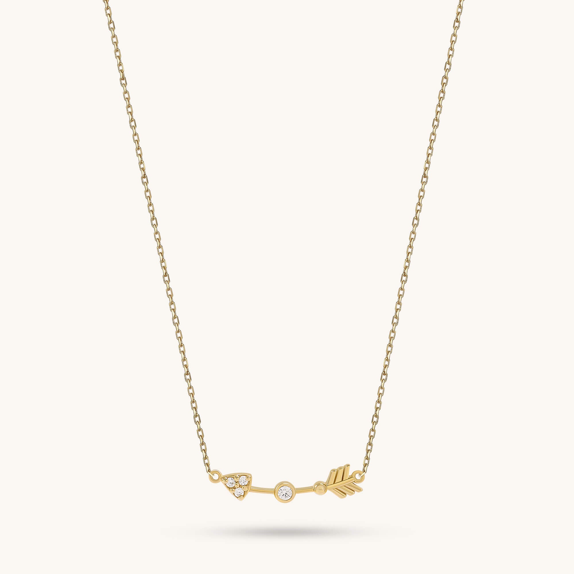 Bezel Arrow Necklace in Solid Yellow Gold