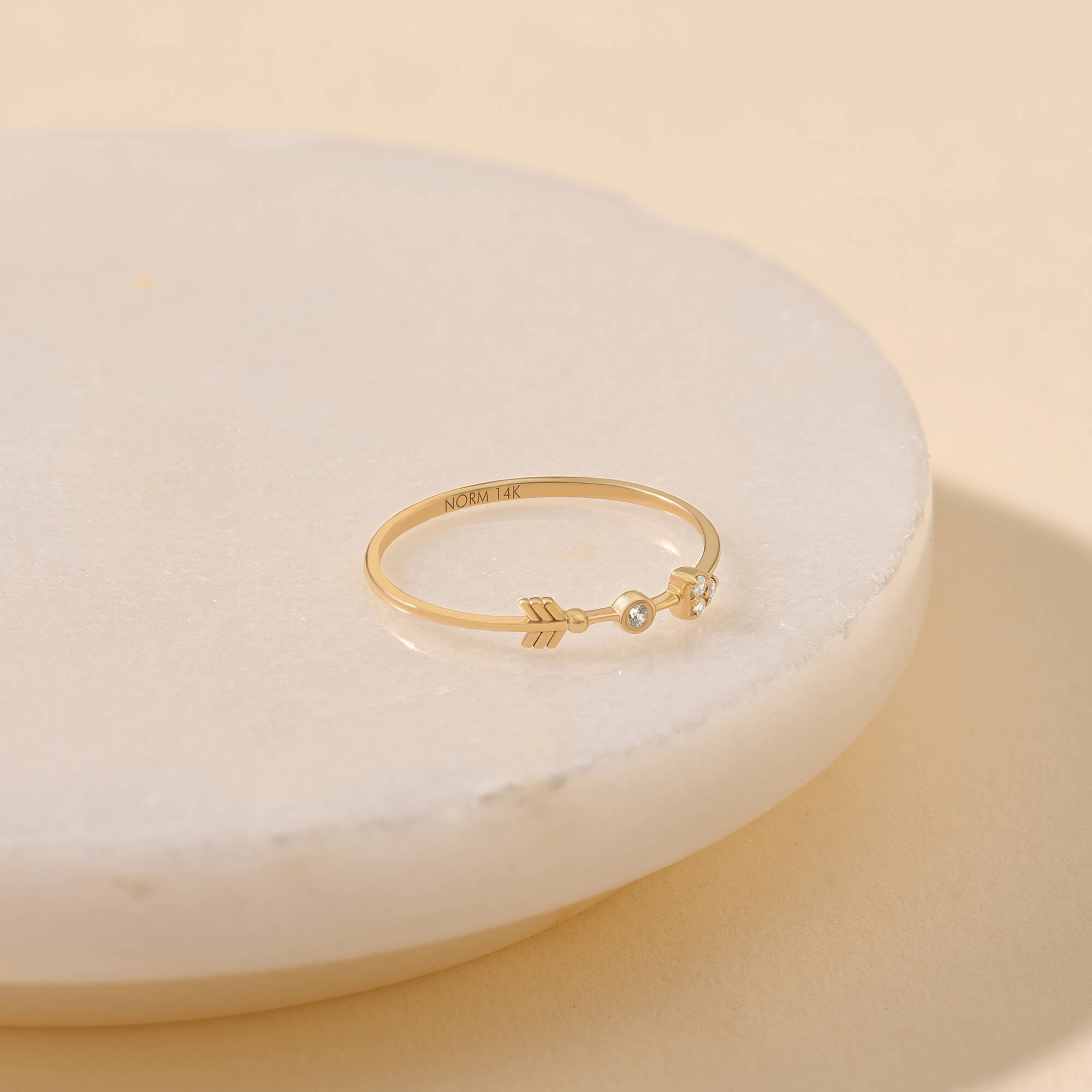 Bezel Stone Solid Gold Arrow Ring