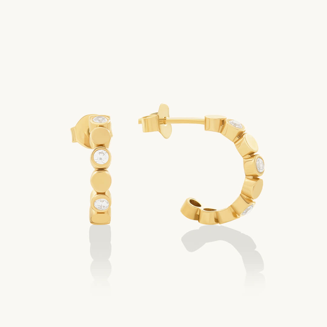 Golden Bezel Diamond Open Hoop Earrings