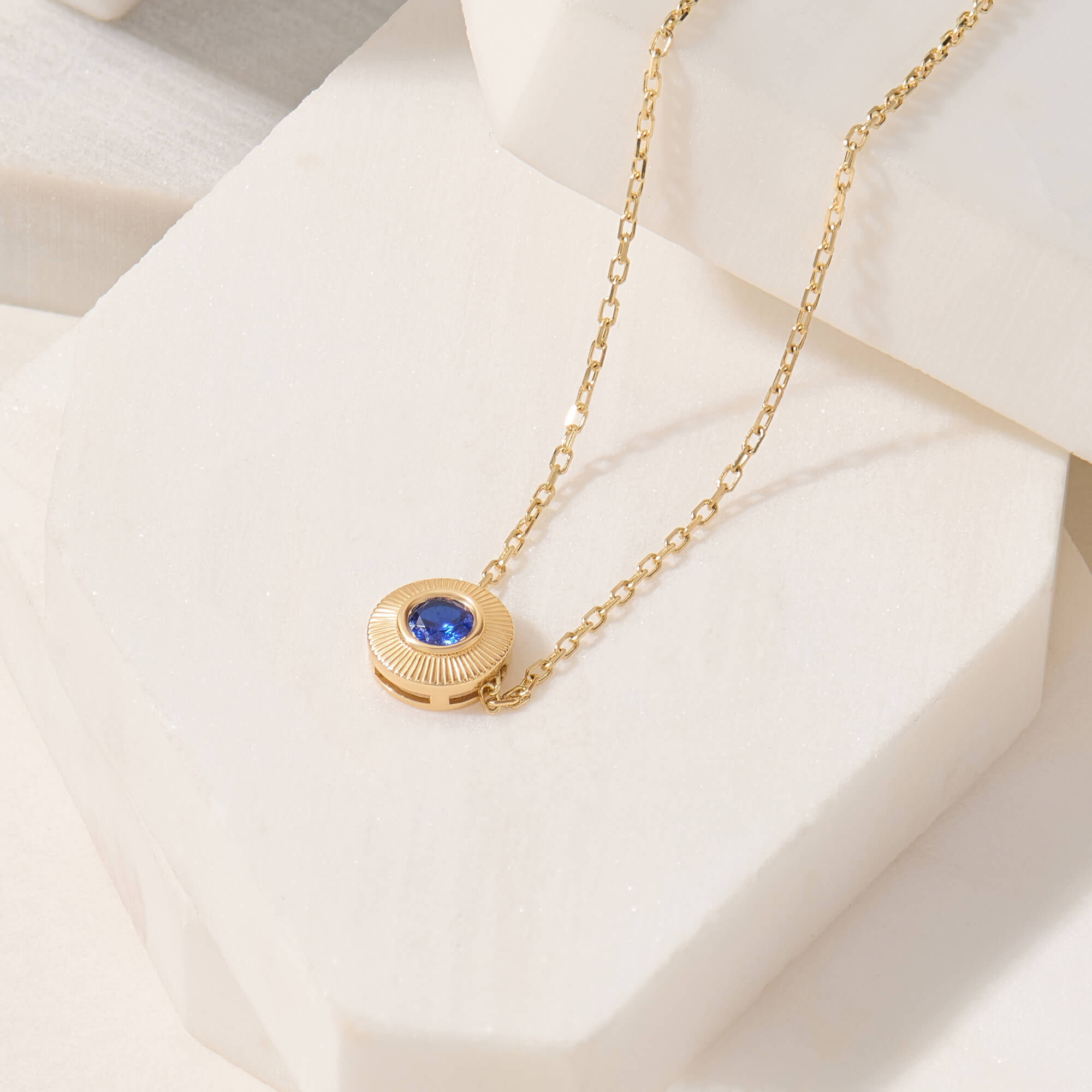 Bezel Sapphire Necklace in 14K Real Gold