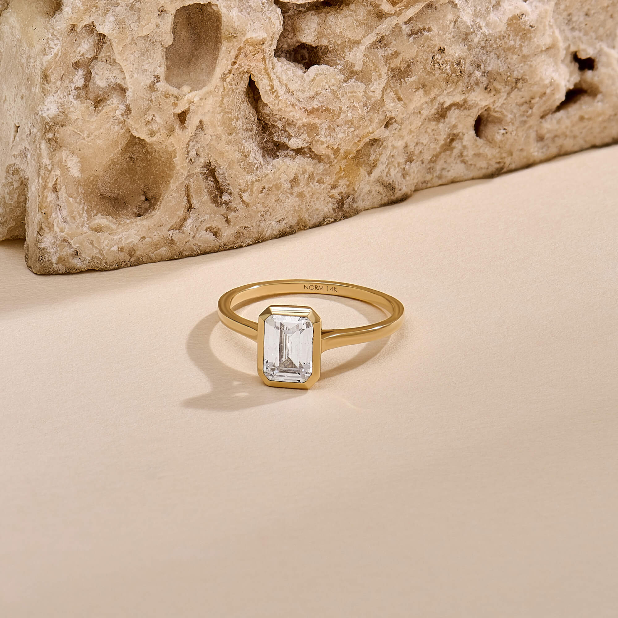 14K Gold 1 ct Emerald Cut Moissanite Solitaire Ring in 14K Real Gold