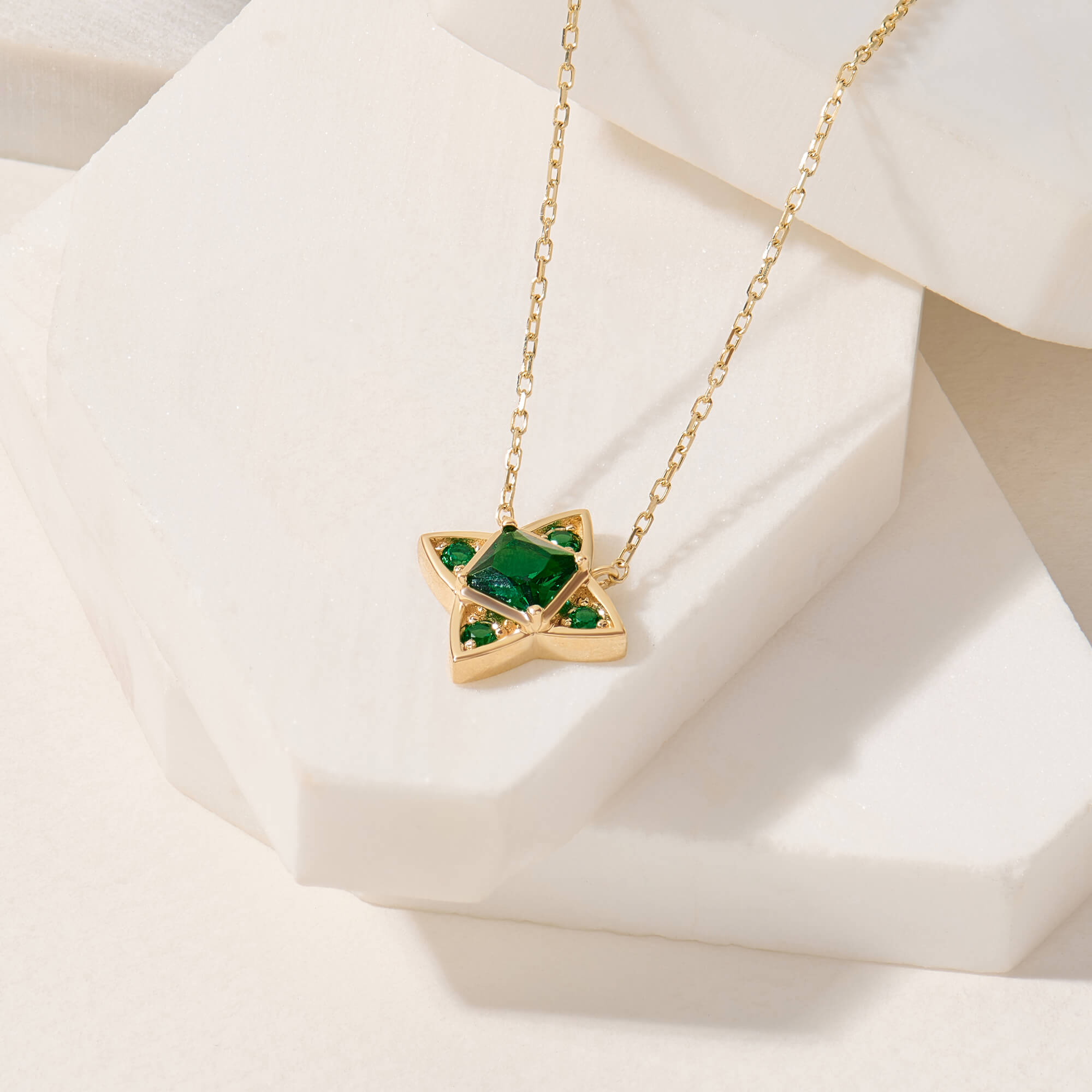Blossom Emerald Necklace in 14K Real Yellow Gold