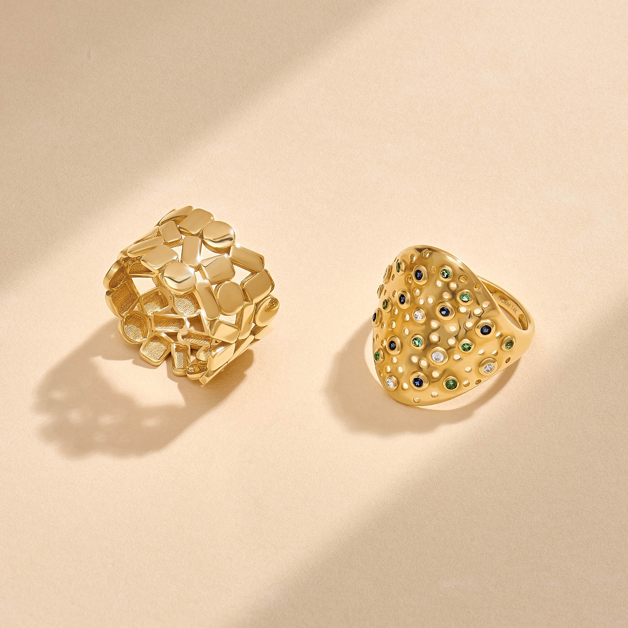 14K Gold Gemstones and Diamonds Cocktail Ring