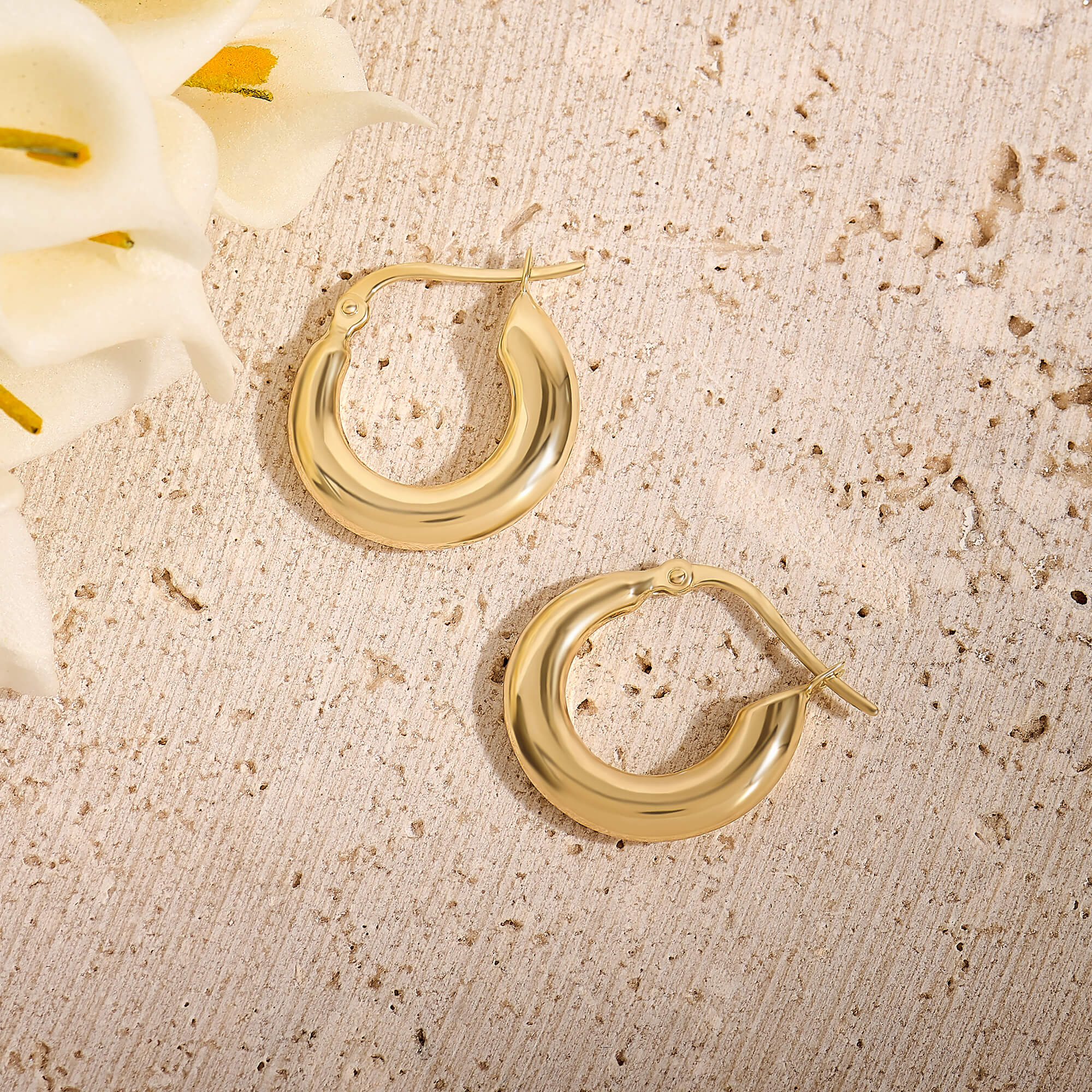14k Yellow Gold Bold Tube Hoop Earrings for Women