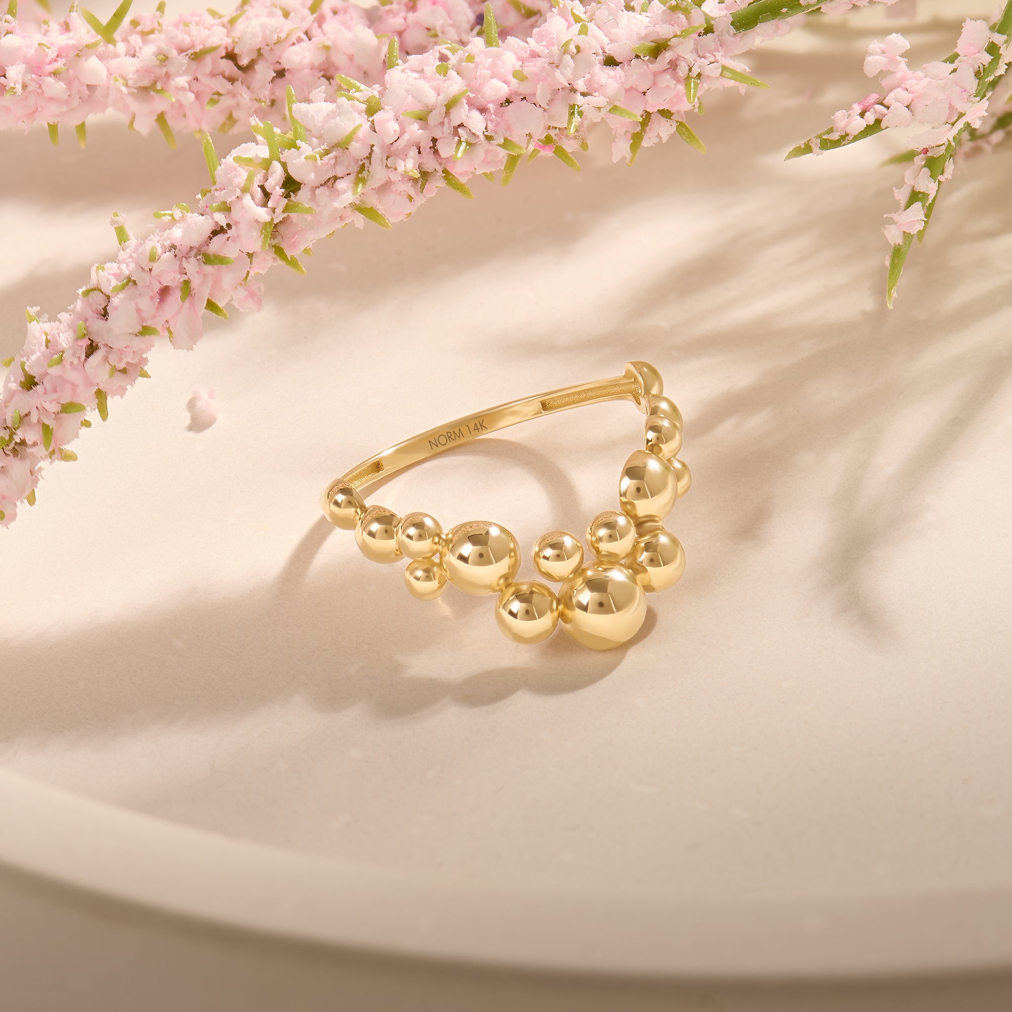 Women's 14K Real Gold Bubble Curve Ring