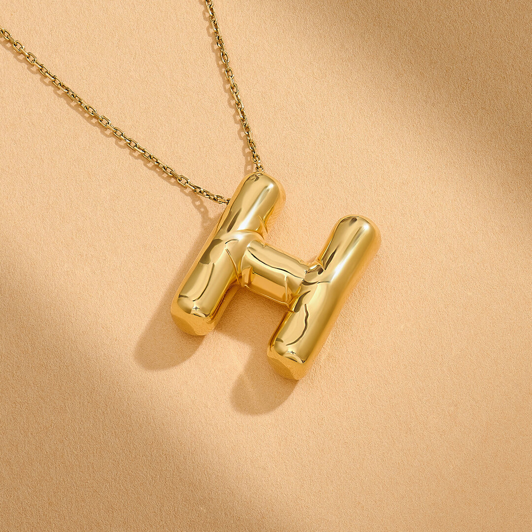 14K Real Gold Bubble Letter Necklace
