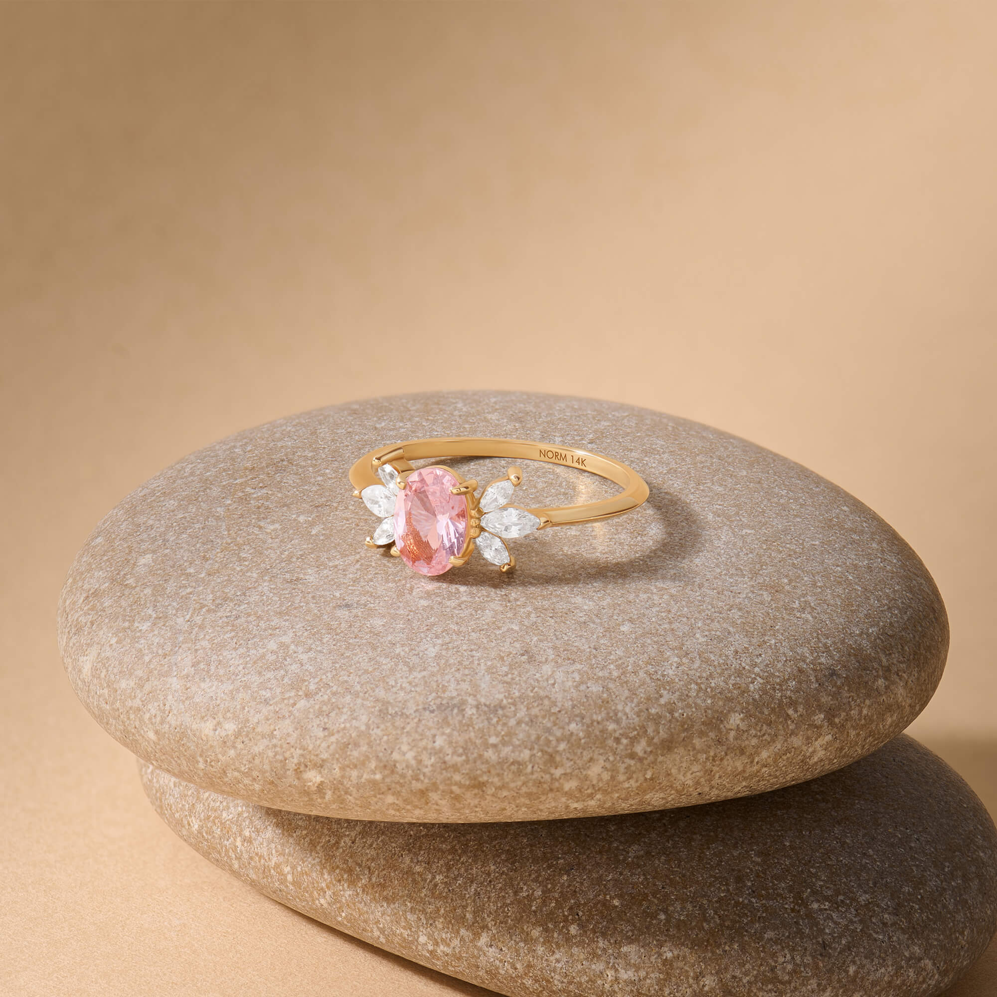 Women's Flower Ring in 14K Solid Gold with Champagne Sapphire