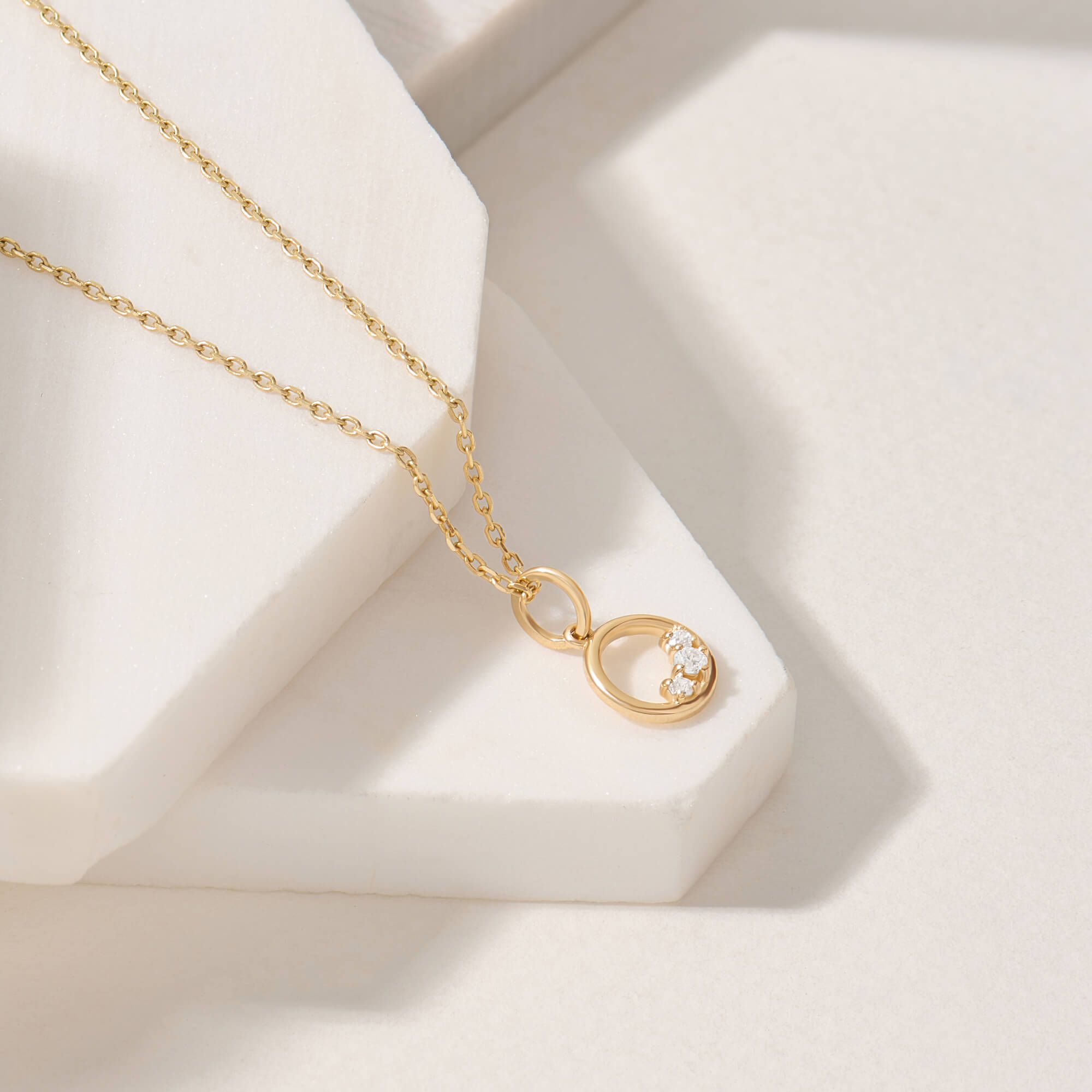Cluster Circle Necklace in 14K Real Yellow Gold
