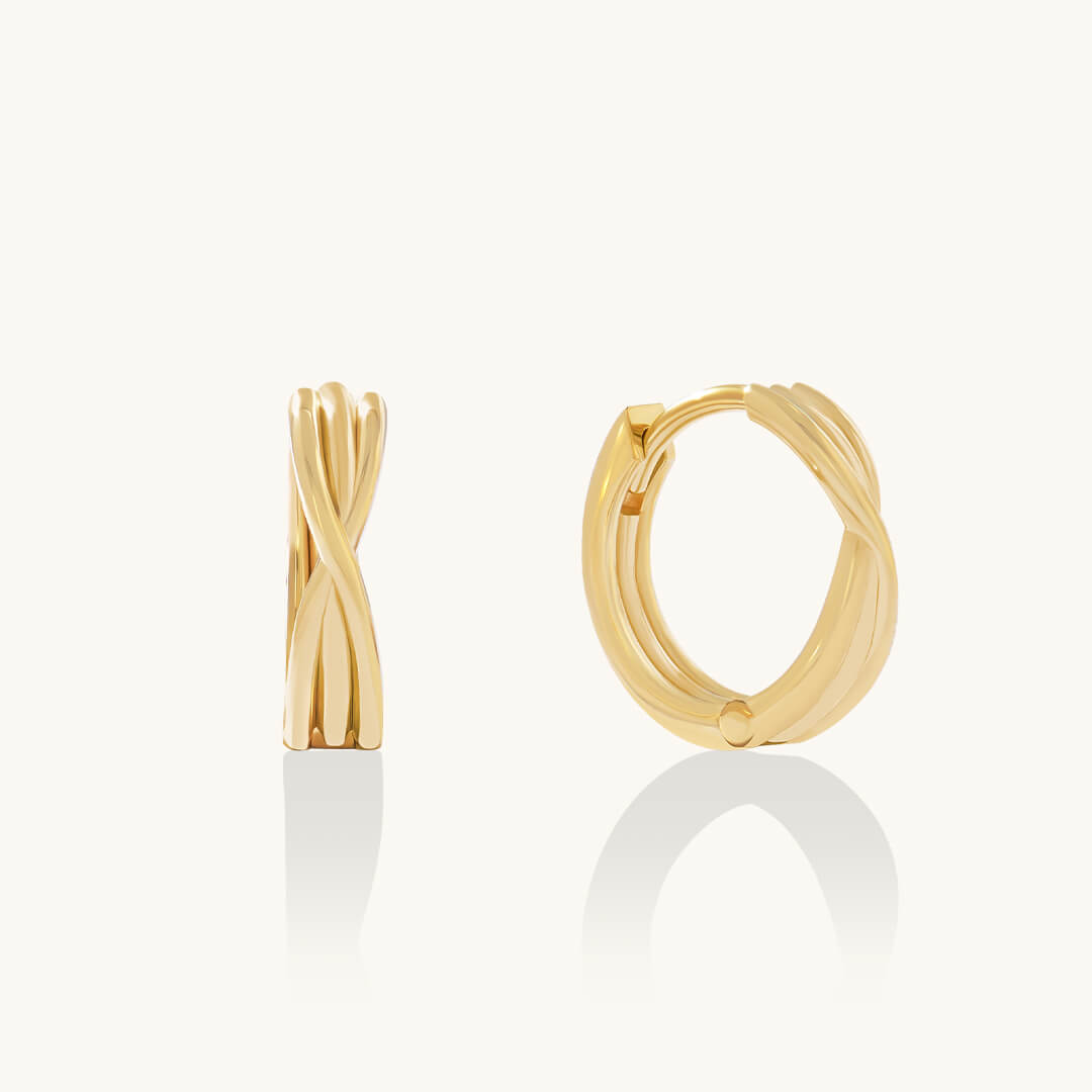 Criss Cross Hoop Earrings in 24K Gold Plated Vermeil on 925 Sterling Silver