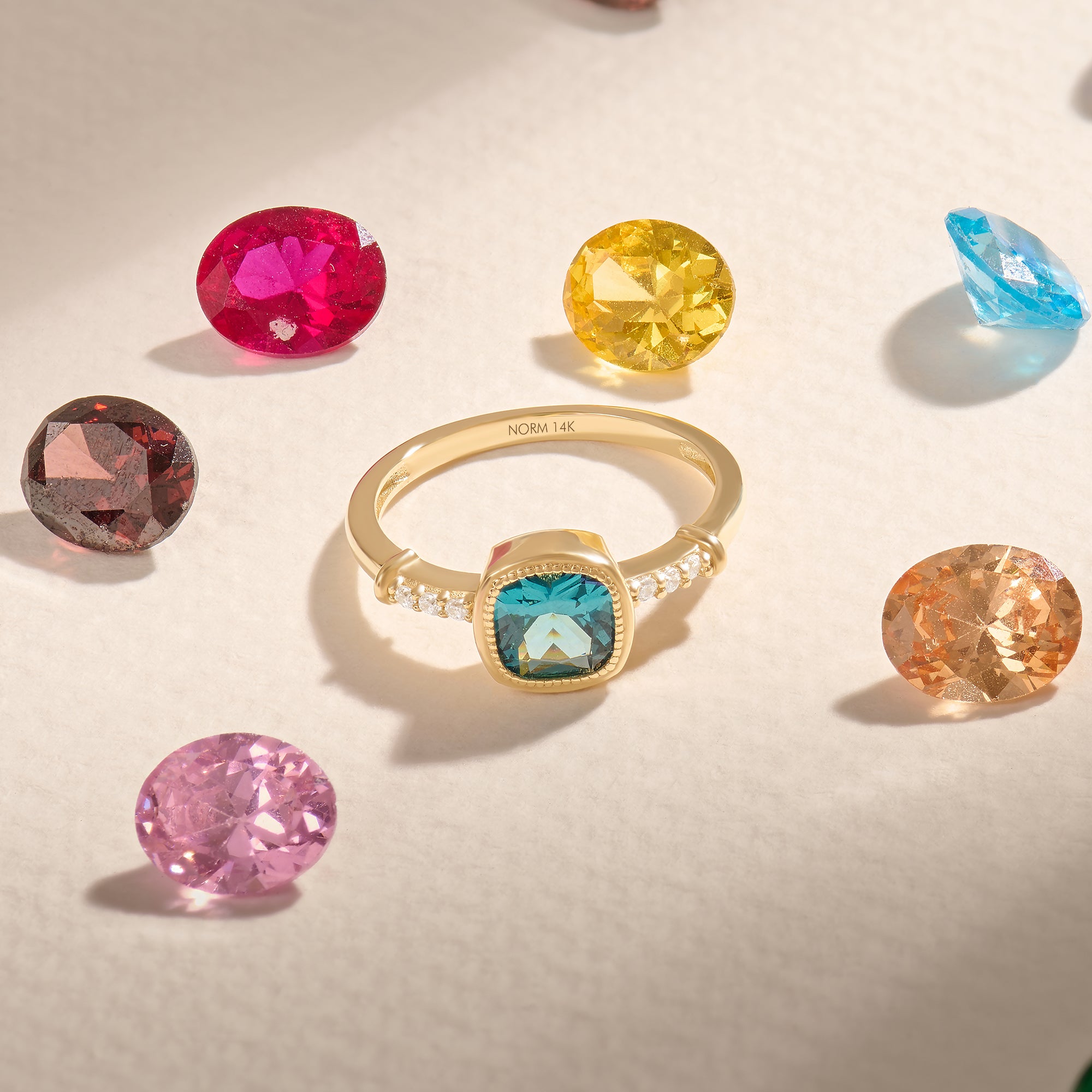14k Solid Gold Cushion Blue Topaz Solitaire Ring