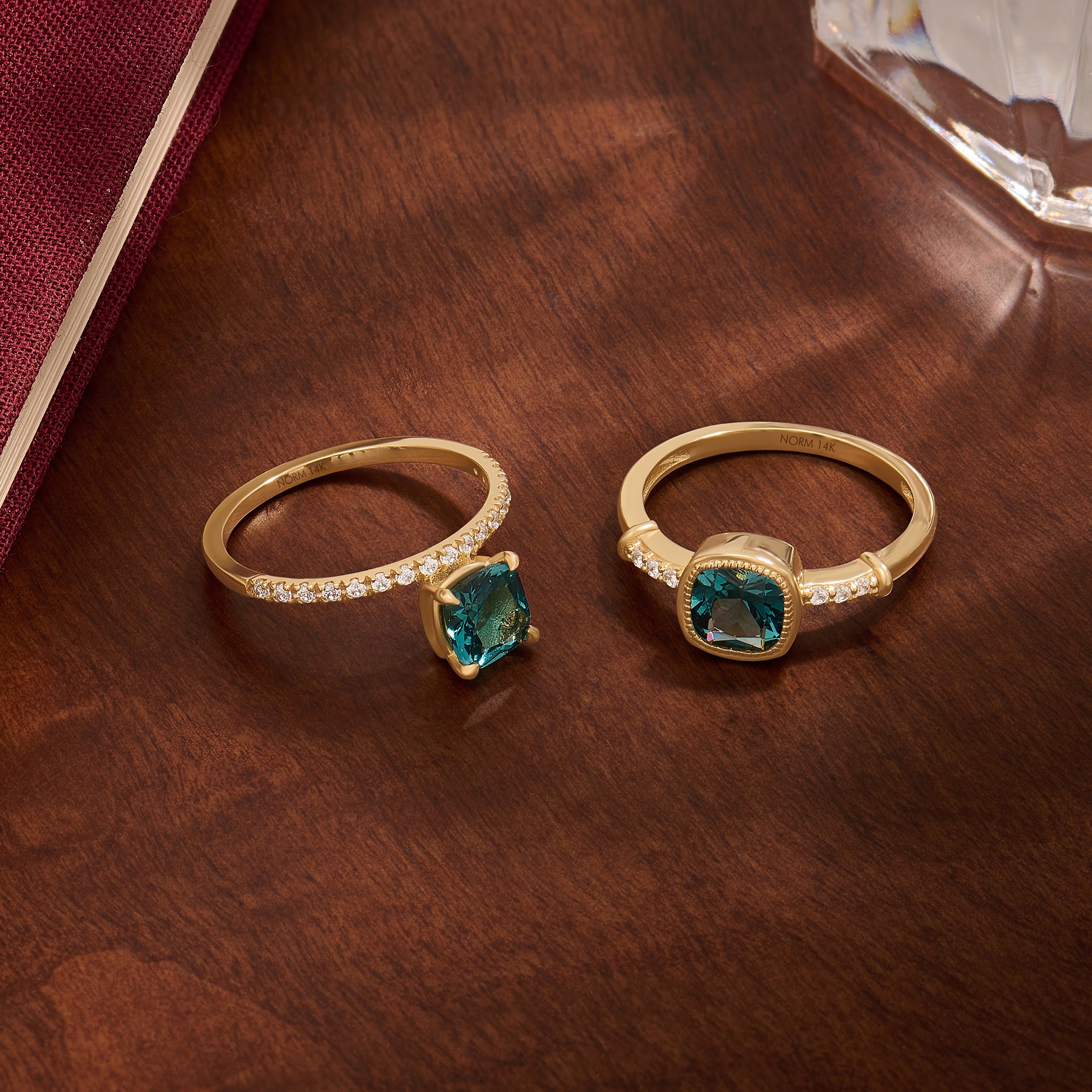 Solid 14K Gold Cushion-Cut Lab Grown Blue Topaz Solitaire Ring