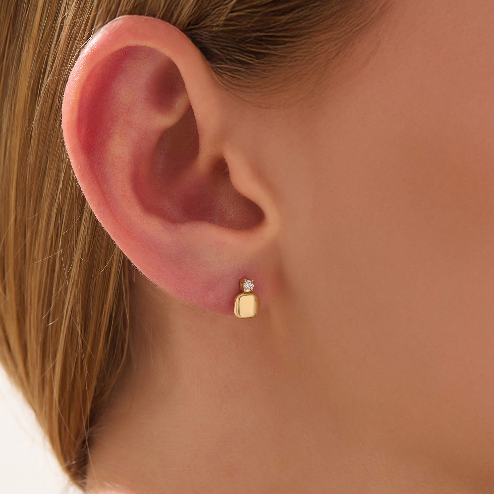 Women's Real Yellow Gold Cushion Drop Diamond Studs
