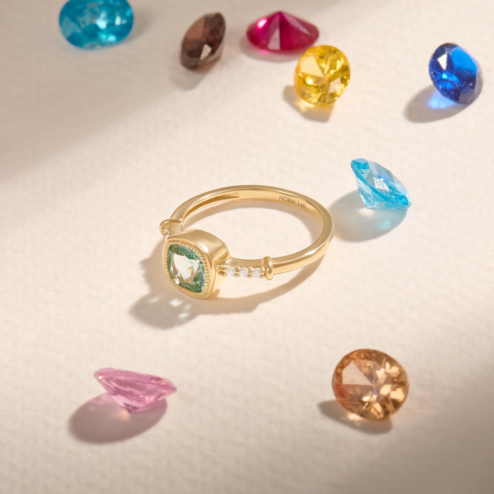 14K Solid Gold Mint Sapphire Lab-Grown Engagement Ring