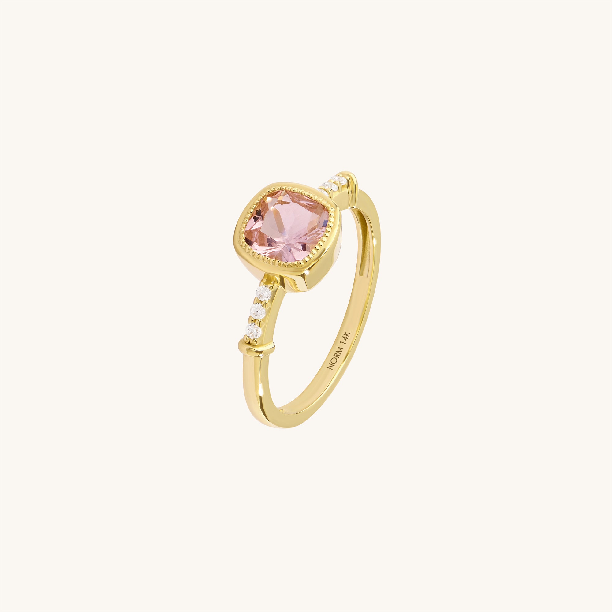 14K Real Gold Morganite Peach Lab-Grown Engagement Ring