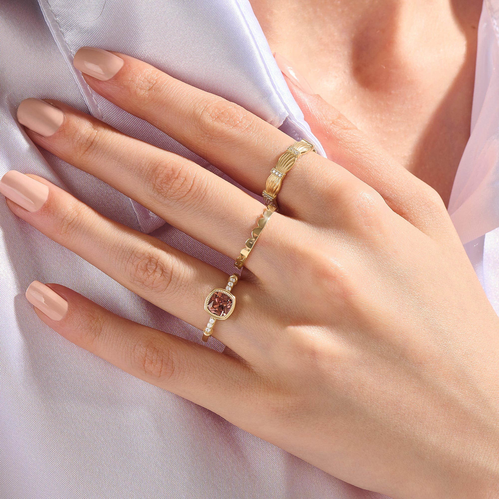 Real 14K Gold Cushion-Cut Lab Grown Padparadscha Solitaire Ring