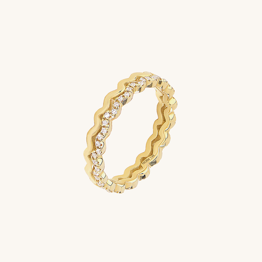 14K Solid Gold Double Wave Stackable Band Ring