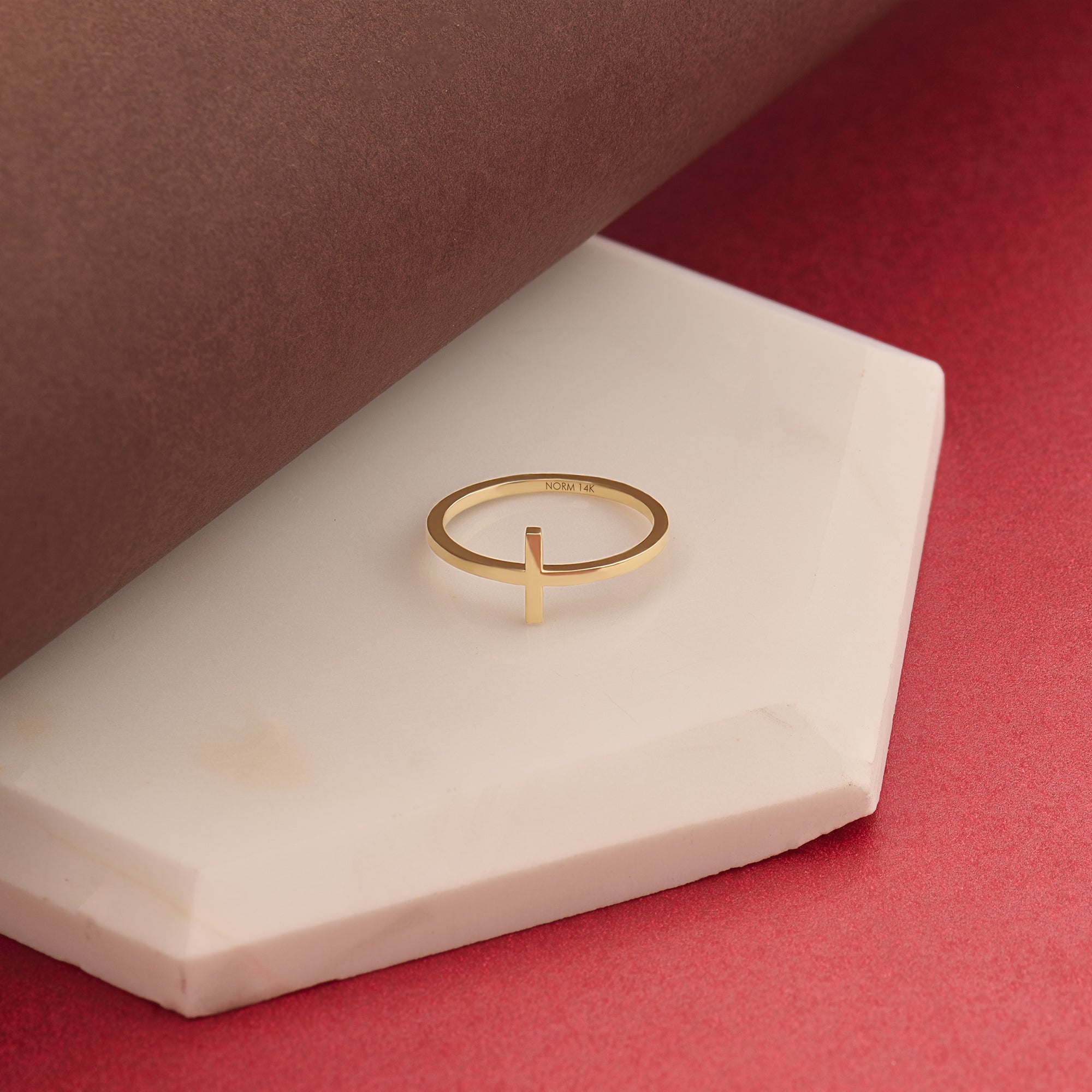 14k Gold Dainty Cross Stackable Ring