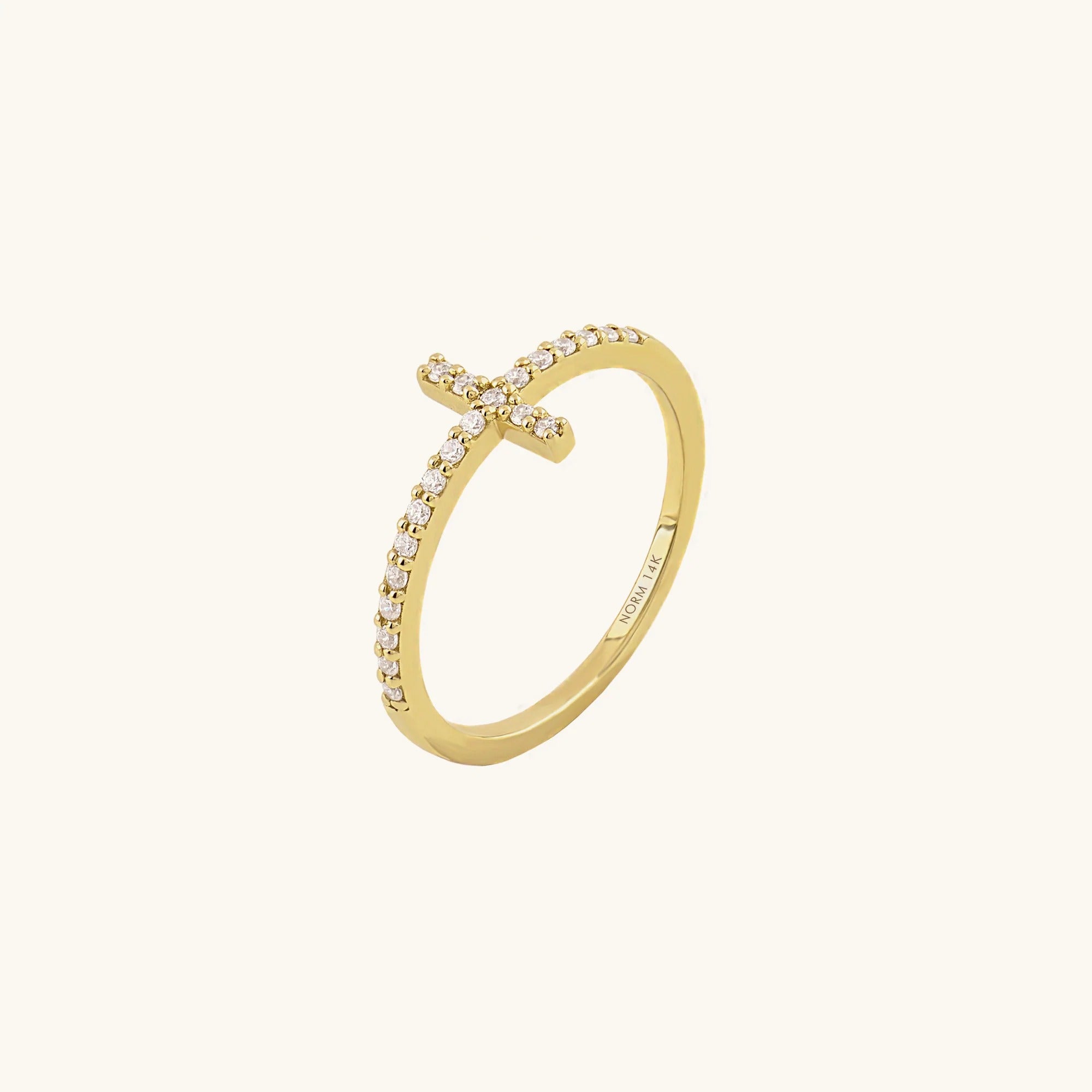 Solid Yellow Gold Moissanite Cross Ring